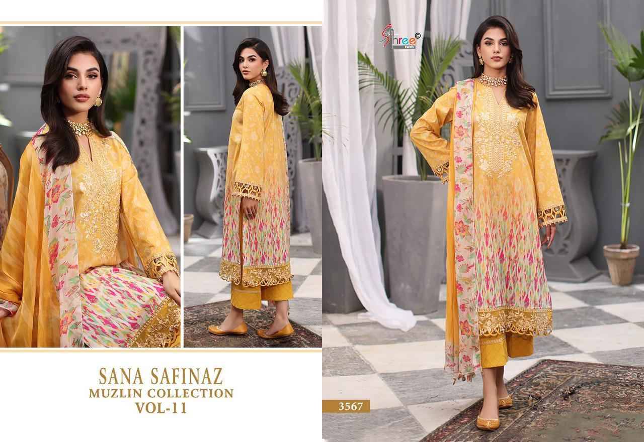 Sana Safinaz Muzlin Collection Vol-11 By Shree Fabs 3564 To 3568 Series Designer Pakistani Suits Beautiful Stylish Fancy Colorful Party Wear & Occasional Wear Pure Cotton Embroidered Dresses At Wholesale Price