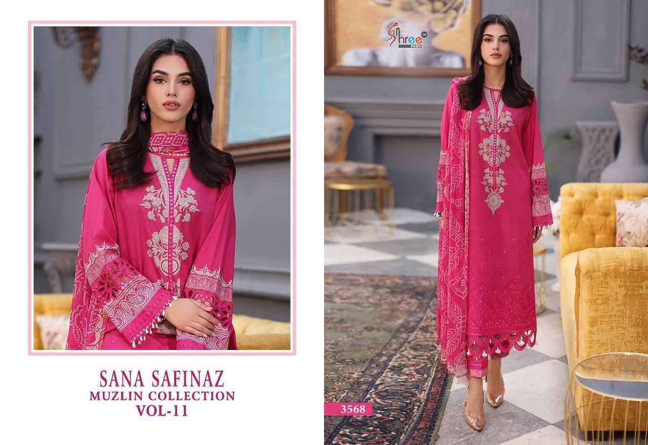 Sana Safinaz Muzlin Collection Vol-11 By Shree Fabs 3564 To 3568 Series Designer Pakistani Suits Beautiful Stylish Fancy Colorful Party Wear & Occasional Wear Pure Cotton Embroidered Dresses At Wholesale Price