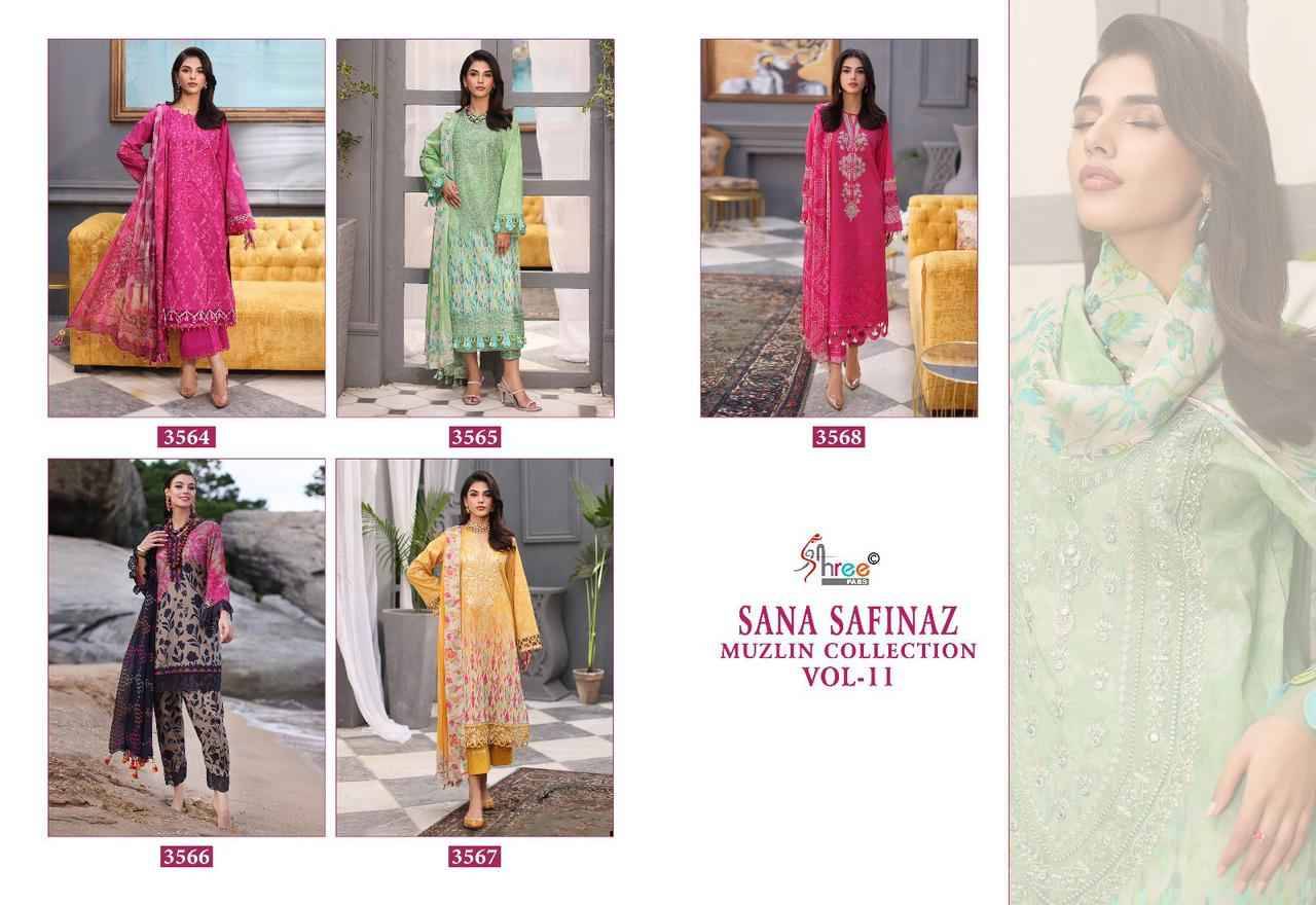 Sana Safinaz Muzlin Collection Vol-11 By Shree Fabs 3564 To 3568 Series Designer Pakistani Suits Beautiful Stylish Fancy Colorful Party Wear & Occasional Wear Pure Cotton Embroidered Dresses At Wholesale Price