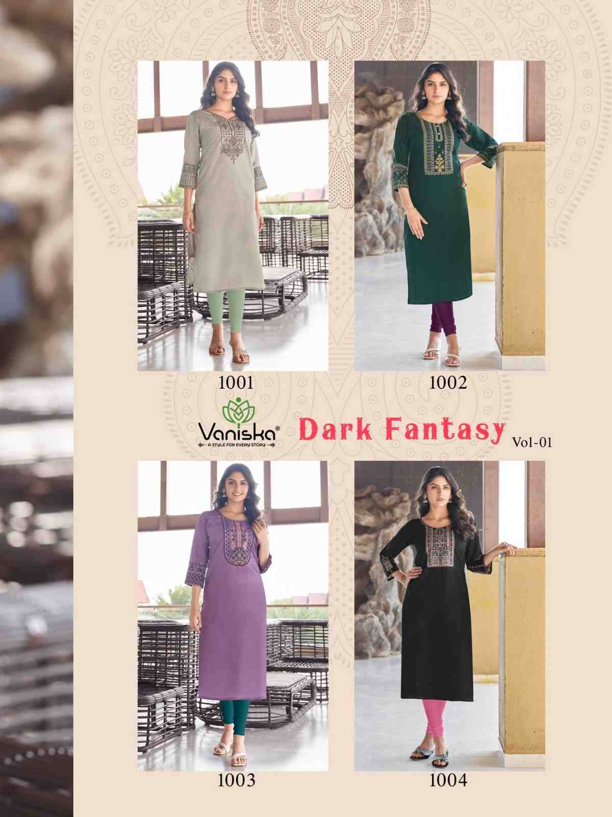 Dark Fantasy Vol-1 By Vaniska 1001 To 1004 Series Designer Stylish Fancy Colorful Beautiful Party Wear & Ethnic Wear Collection Roman Silk Print Kurtis At Wholesale Price