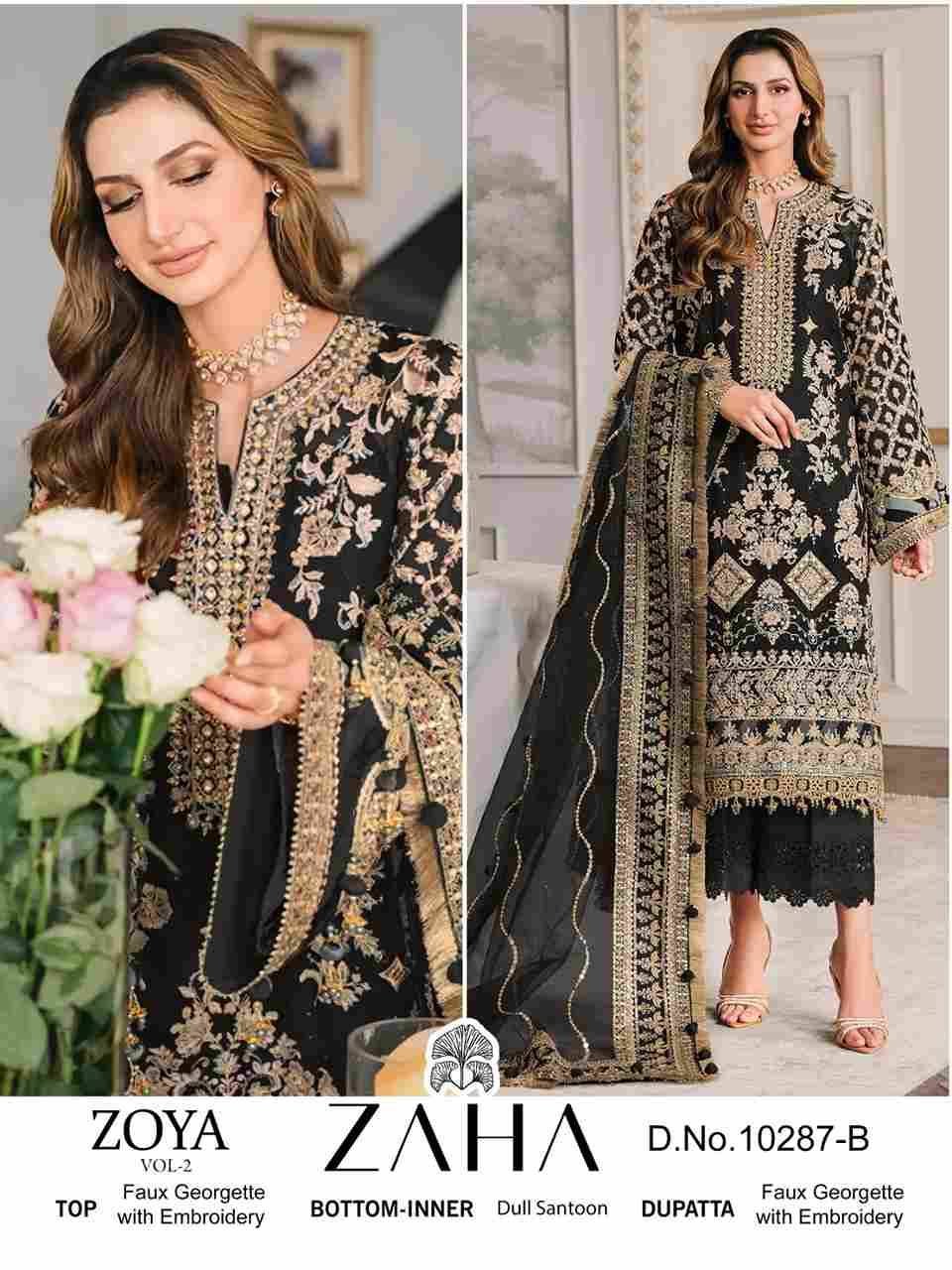Zoya Vol -2 By Zaha 10287-A To 10287-D Series Beautiful Pakistani Suits Stylish Fancy Colorful Party Wear & Occasional Wear Faux Georgette With Embroidery Dresses At Wholesale Price