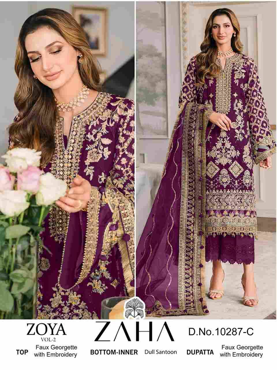 Zoya Vol -2 By Zaha 10287-A To 10287-D Series Beautiful Pakistani Suits Stylish Fancy Colorful Party Wear & Occasional Wear Faux Georgette With Embroidery Dresses At Wholesale Price