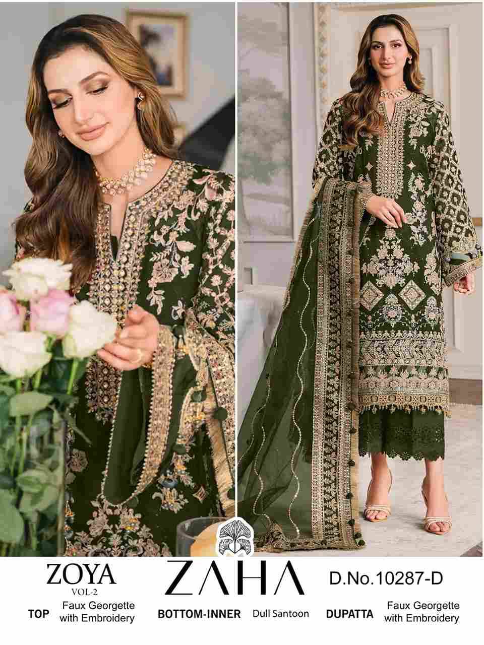 Zoya Vol -2 By Zaha 10287-A To 10287-D Series Beautiful Pakistani Suits Stylish Fancy Colorful Party Wear & Occasional Wear Faux Georgette With Embroidery Dresses At Wholesale Price