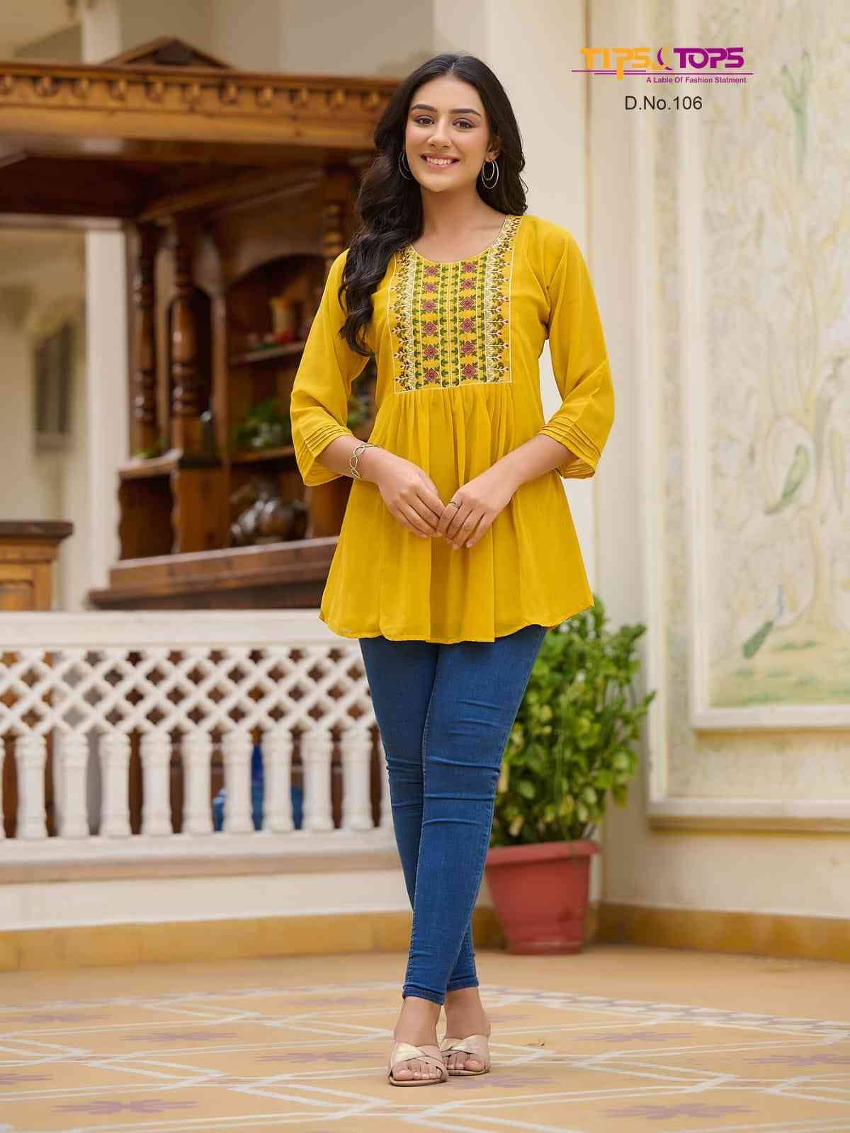 Glamour Vol-1 By Tips And Tops 101 To 106 Series Designer Stylish Fancy Colorful Beautiful Party Wear & Ethnic Wear Collection Heavy Georgette Tops At Wholesale Price