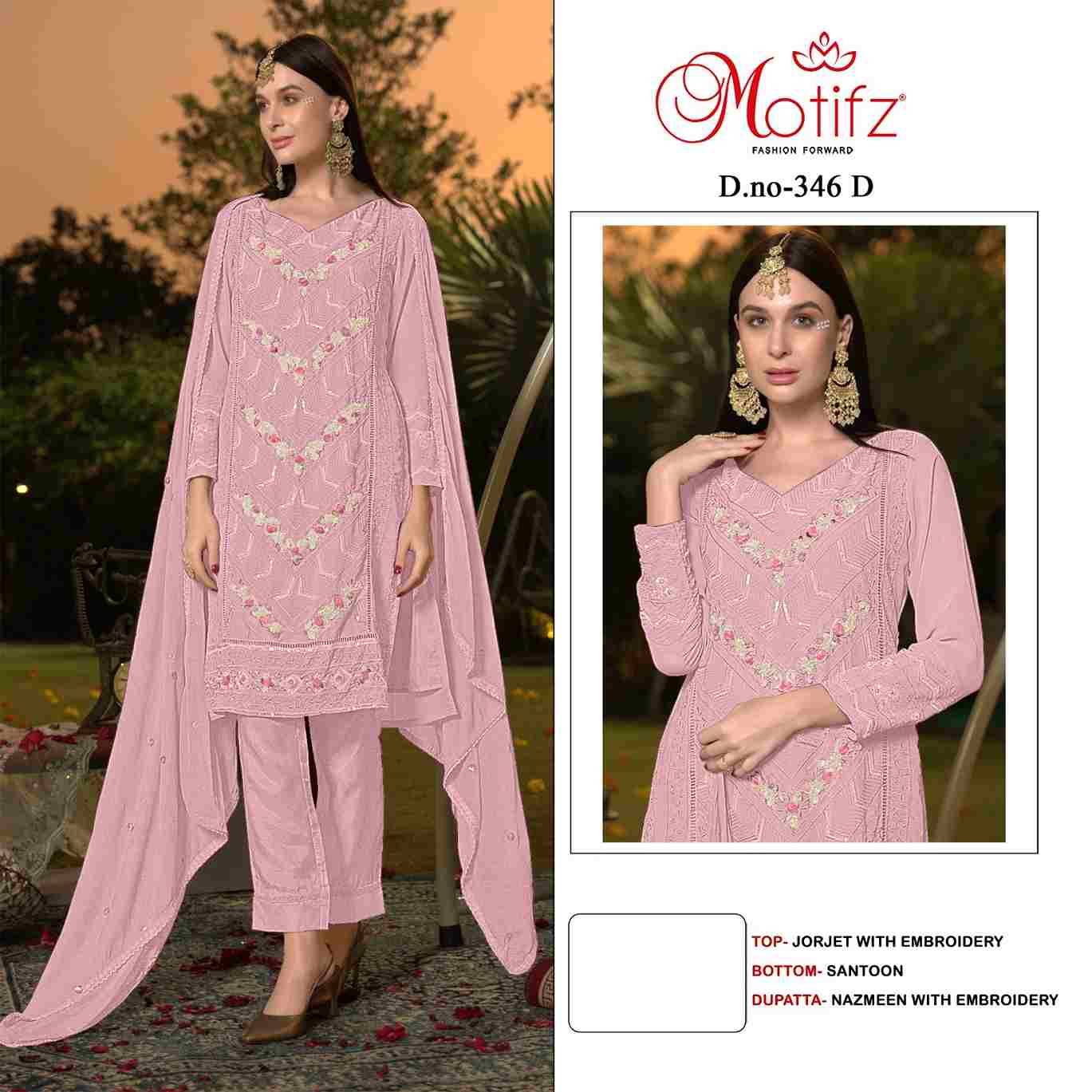 Motifz Hit Design 346 Colours By Motifz 346-A To 346-D Series Beautiful Pakistani Suits Colorful Stylish Fancy Casual Wear & Ethnic Wear Heavy Georgette Dresses At Wholesale Price