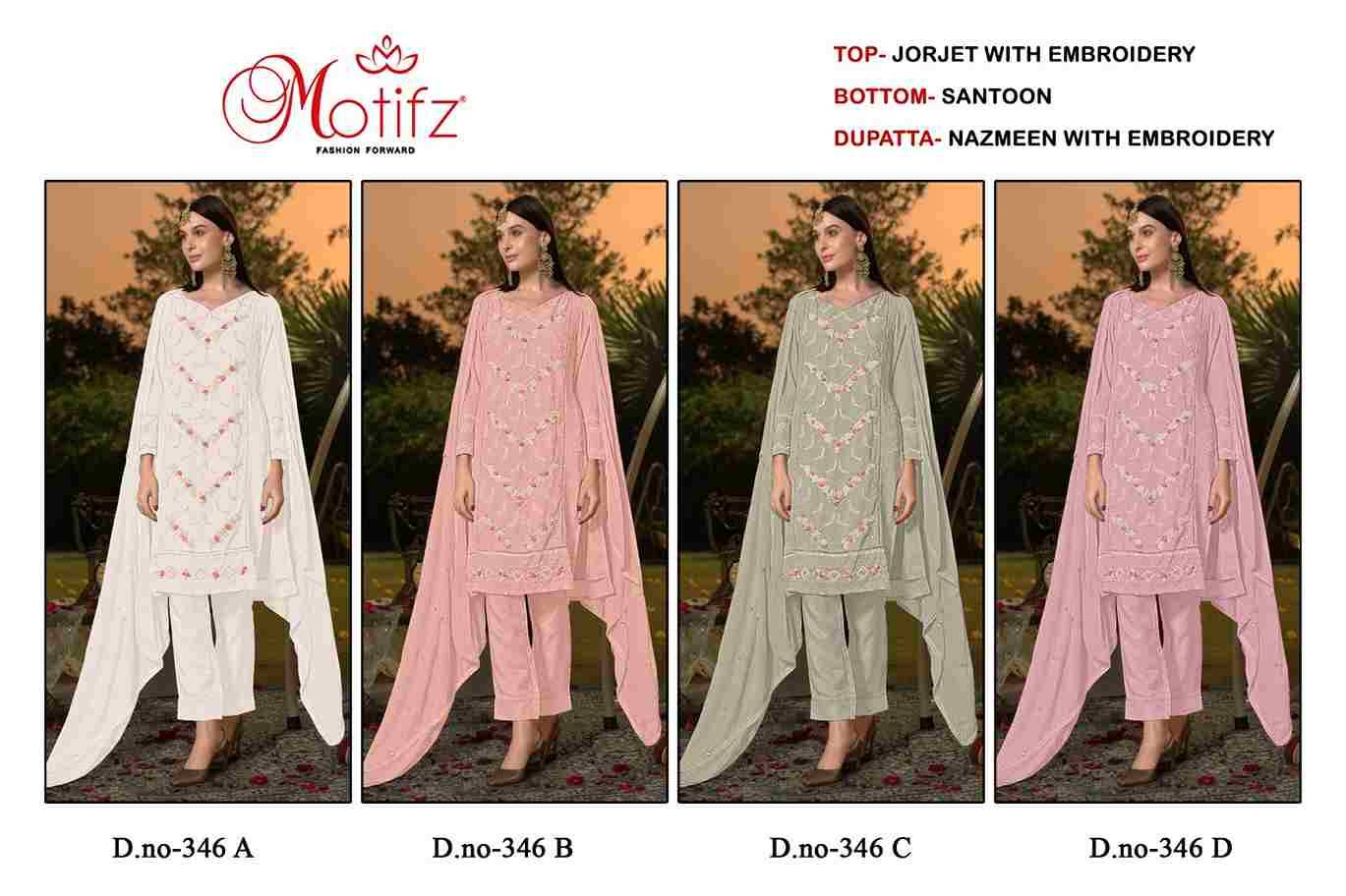 Motifz Hit Design 346 Colours By Motifz 346-A To 346-D Series Beautiful Pakistani Suits Colorful Stylish Fancy Casual Wear & Ethnic Wear Heavy Georgette Dresses At Wholesale Price