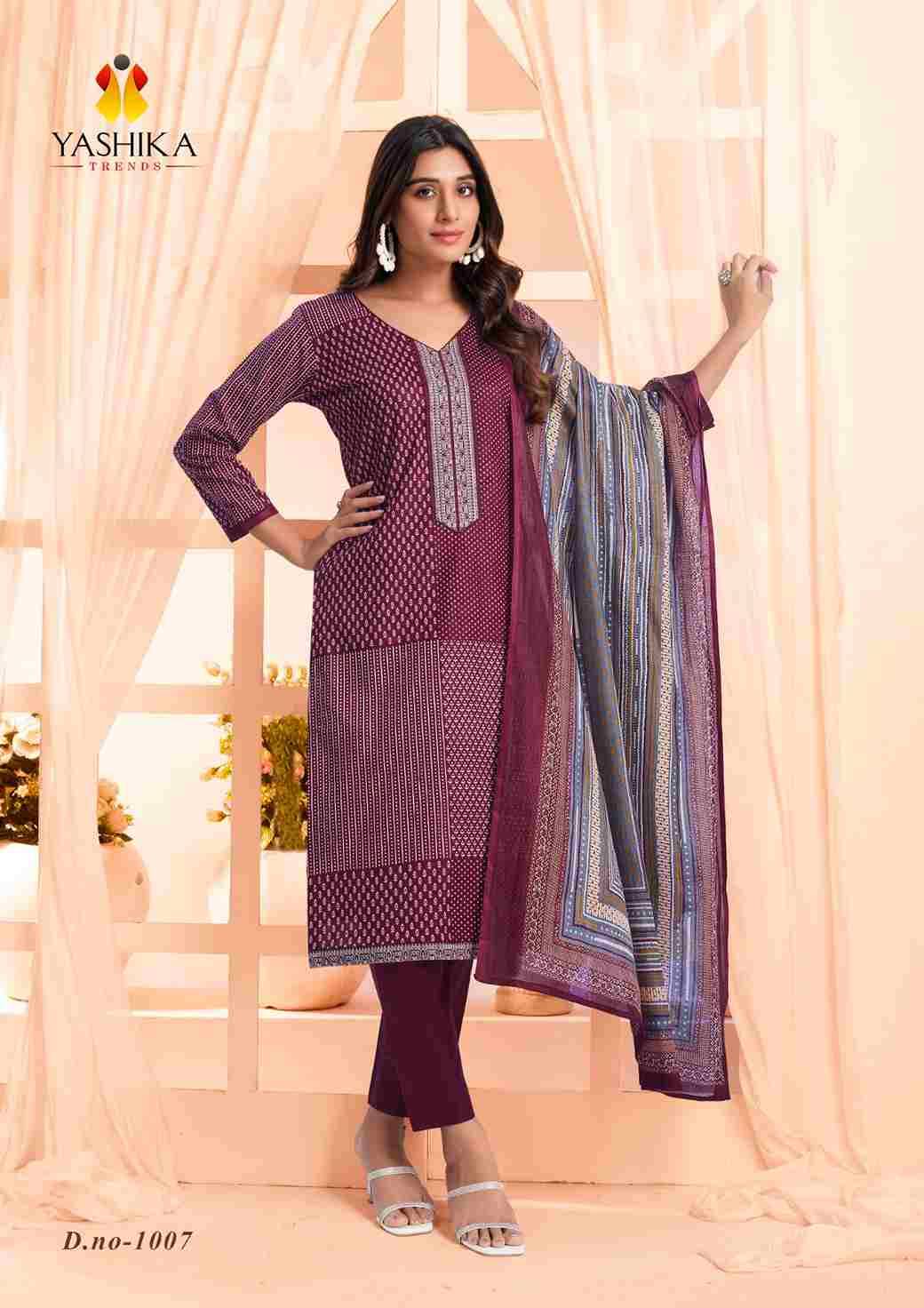 Erina By Yashika Trends 1001 To 1008 Series Beautiful Suits Colorful Stylish Fancy Casual Wear & Ethnic Wear Pure Cotton Print Dresses At Wholesale Price