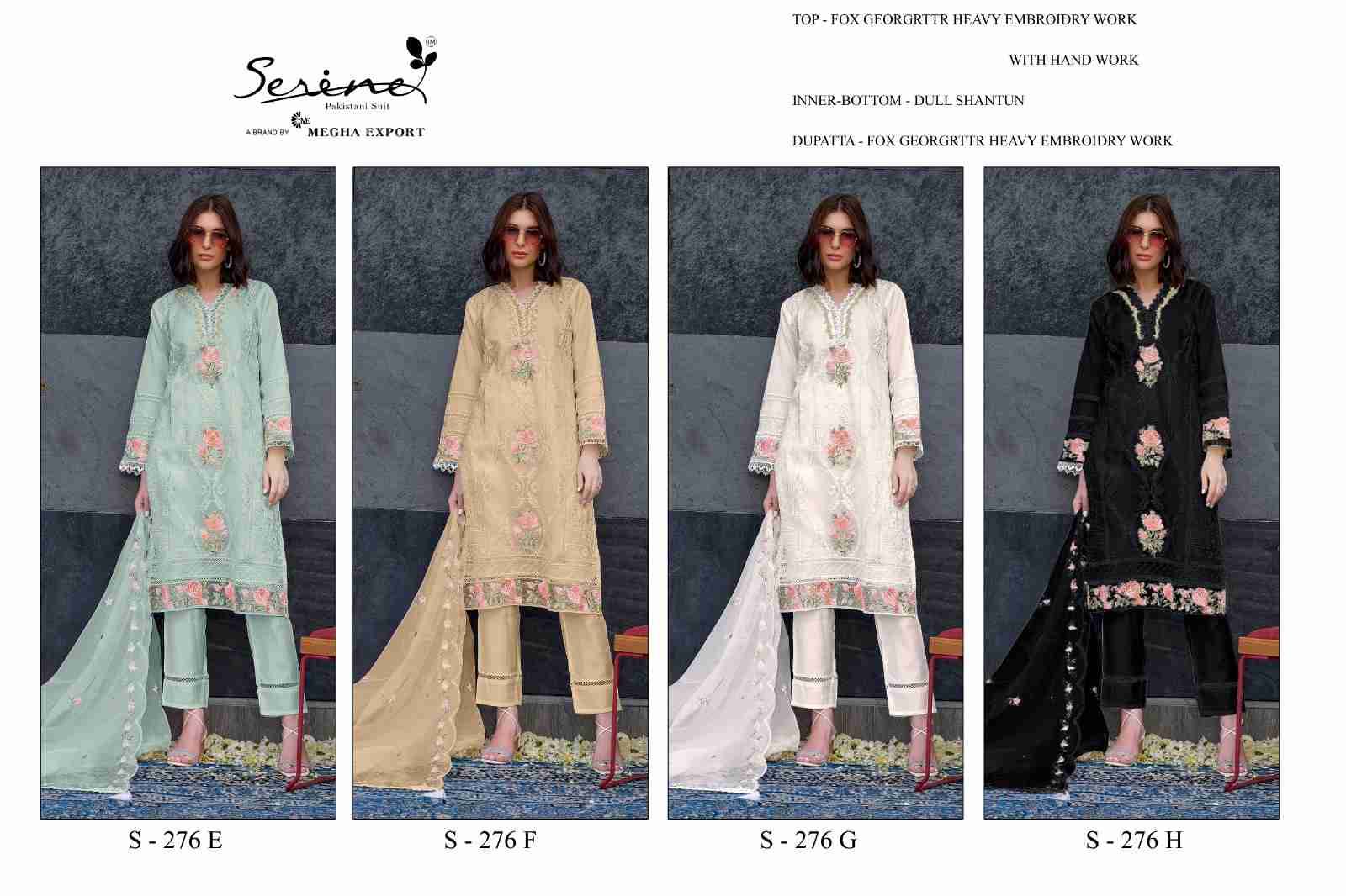 Serene Hit Design S-276 Colours Vol-2 By Serene S-276-E To S-276-H Series Designer Pakistani Suits Beautiful Fancy Colorful Stylish Party Wear & Occasional Wear Faux Georgette Embroidered Dresses At Wholesale Price