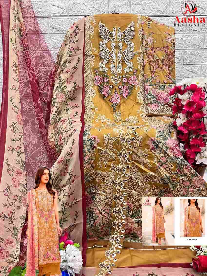 Needle Wonder Lawn Collection Vol-2 By Aasha Designer 1045-A To 1045-C Series Pakistani Suits Beautiful Fancy Colorful Stylish Party Wear & Occasional Wear Pure Cotton Embroidery Dresses At Wholesale Price