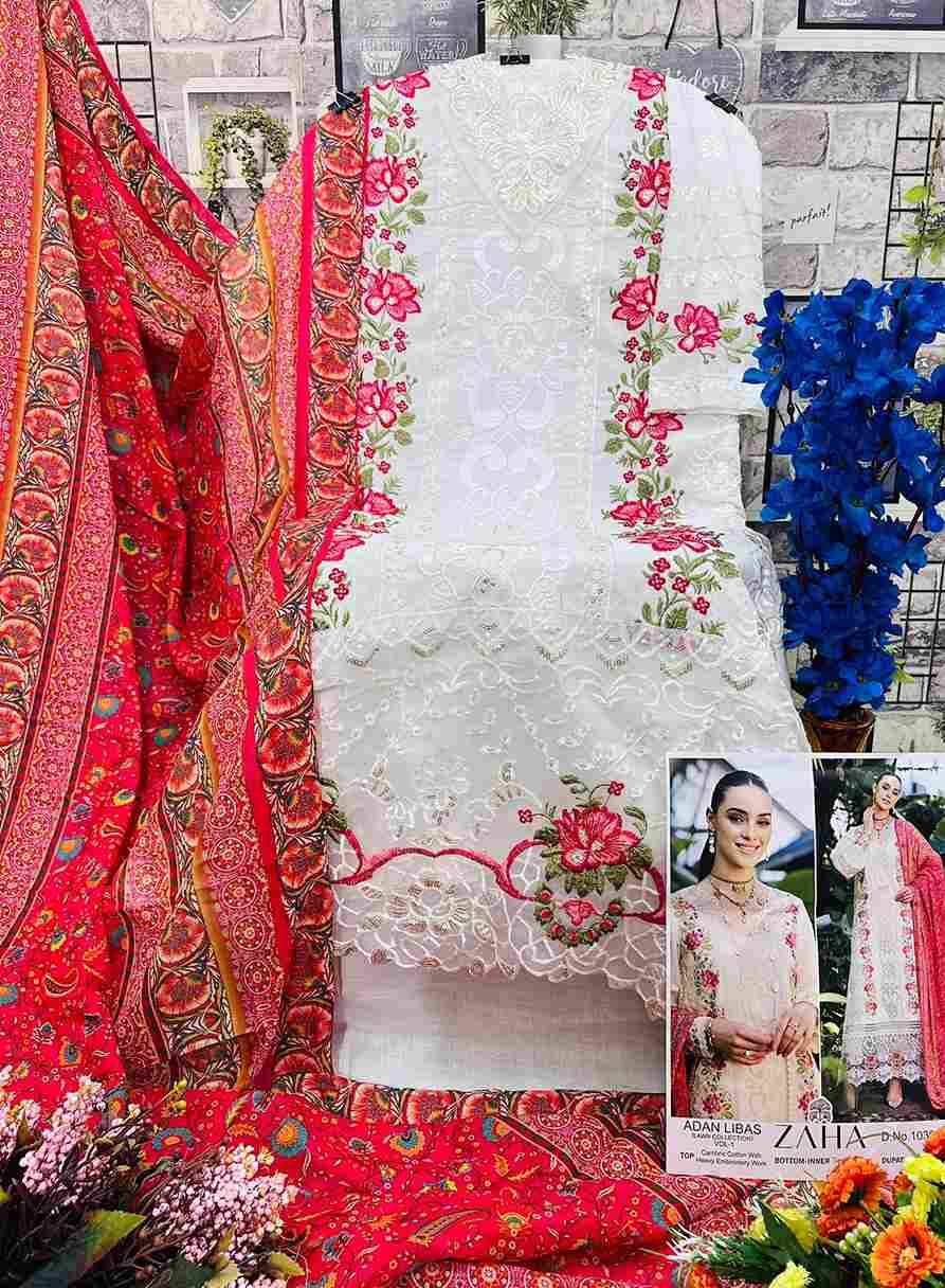 Adan Libas Vol -1 By Zaha 10305 To 10307 Series Beautiful Pakistani Suits Stylish Fancy Colorful Party Wear & Occasional Wear Cambric Cotton With Embroidery Dresses At Wholesale Price