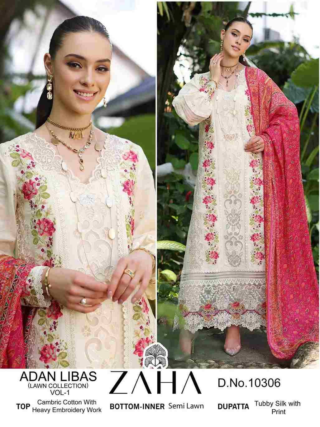 Adan Libas Vol -1 By Zaha 10305 To 10307 Series Beautiful Pakistani Suits Stylish Fancy Colorful Party Wear & Occasional Wear Cambric Cotton With Embroidery Dresses At Wholesale Price