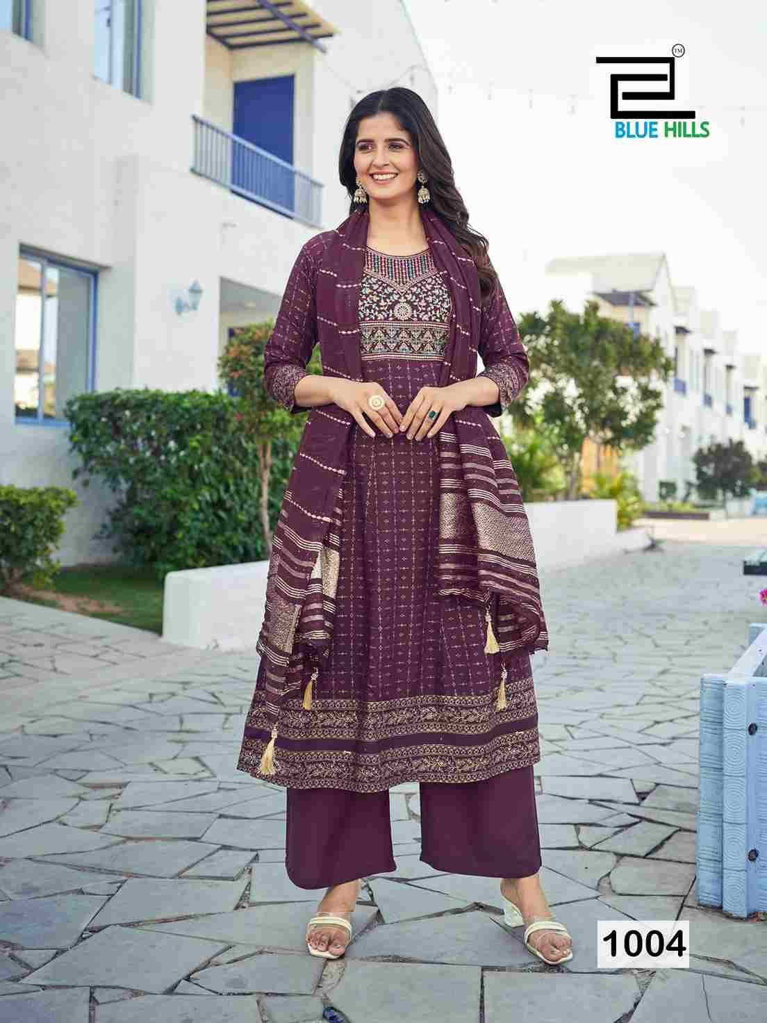 Muskan By Blue Hills 1001 To 1008 Series Beautiful Festive Suits Colorful Stylish Fancy Casual Wear & Ethnic Wear Rayon Foil Dresses At Wholesale Price