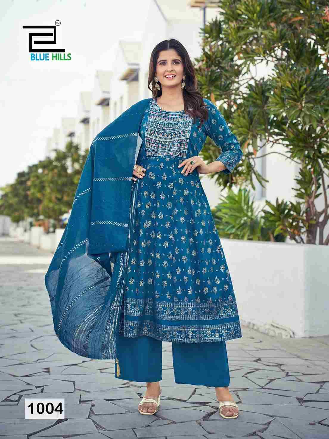 Muskan By Blue Hills 1001 To 1008 Series Beautiful Festive Suits Colorful Stylish Fancy Casual Wear & Ethnic Wear Rayon Foil Dresses At Wholesale Price