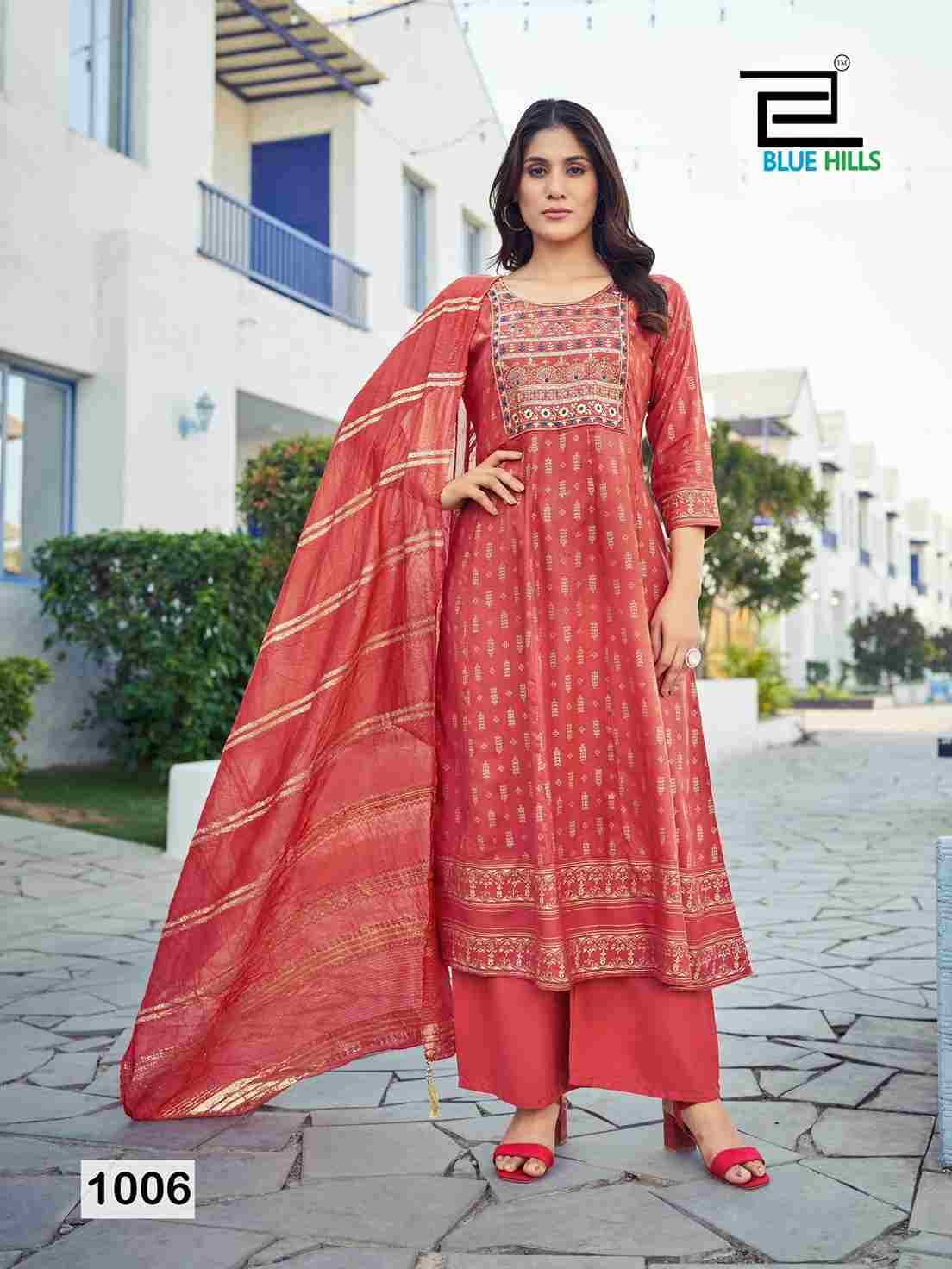 Muskan By Blue Hills 1001 To 1008 Series Beautiful Festive Suits Colorful Stylish Fancy Casual Wear & Ethnic Wear Rayon Foil Dresses At Wholesale Price