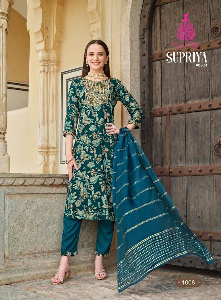 Supriya Vol-1 By Kajal Style 1001 To 1008 Series Beautiful Festive Suits Colorful Stylish Fancy Casual Wear & Ethnic Wear Rayon Print Dresses At Wholesale Price