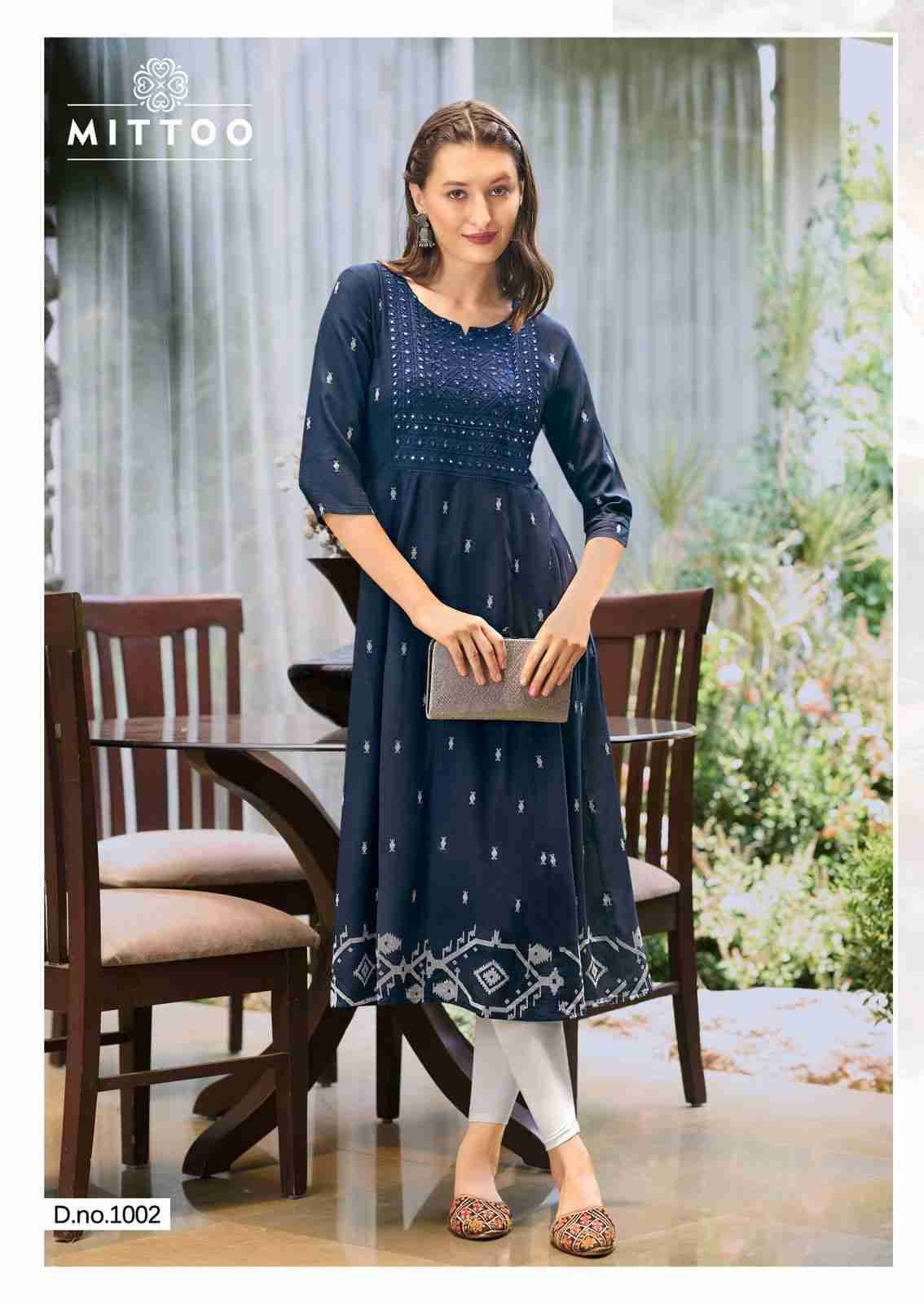 Alisha By Mittoo 1001 To 1004 Series Designer Stylish Fancy Colorful Beautiful Party Wear & Ethnic Wear Collection Rayon Foil Kurtis At Wholesale Price