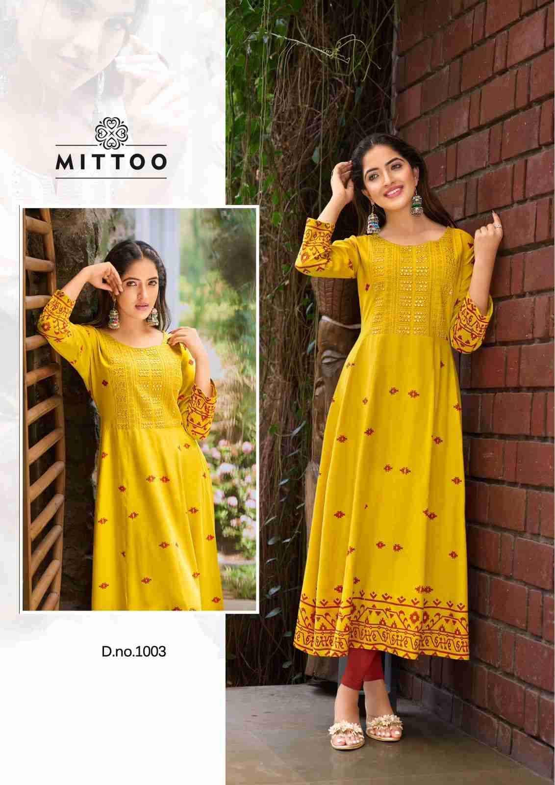 Alisha By Mittoo 1001 To 1004 Series Designer Stylish Fancy Colorful Beautiful Party Wear & Ethnic Wear Collection Rayon Foil Kurtis At Wholesale Price