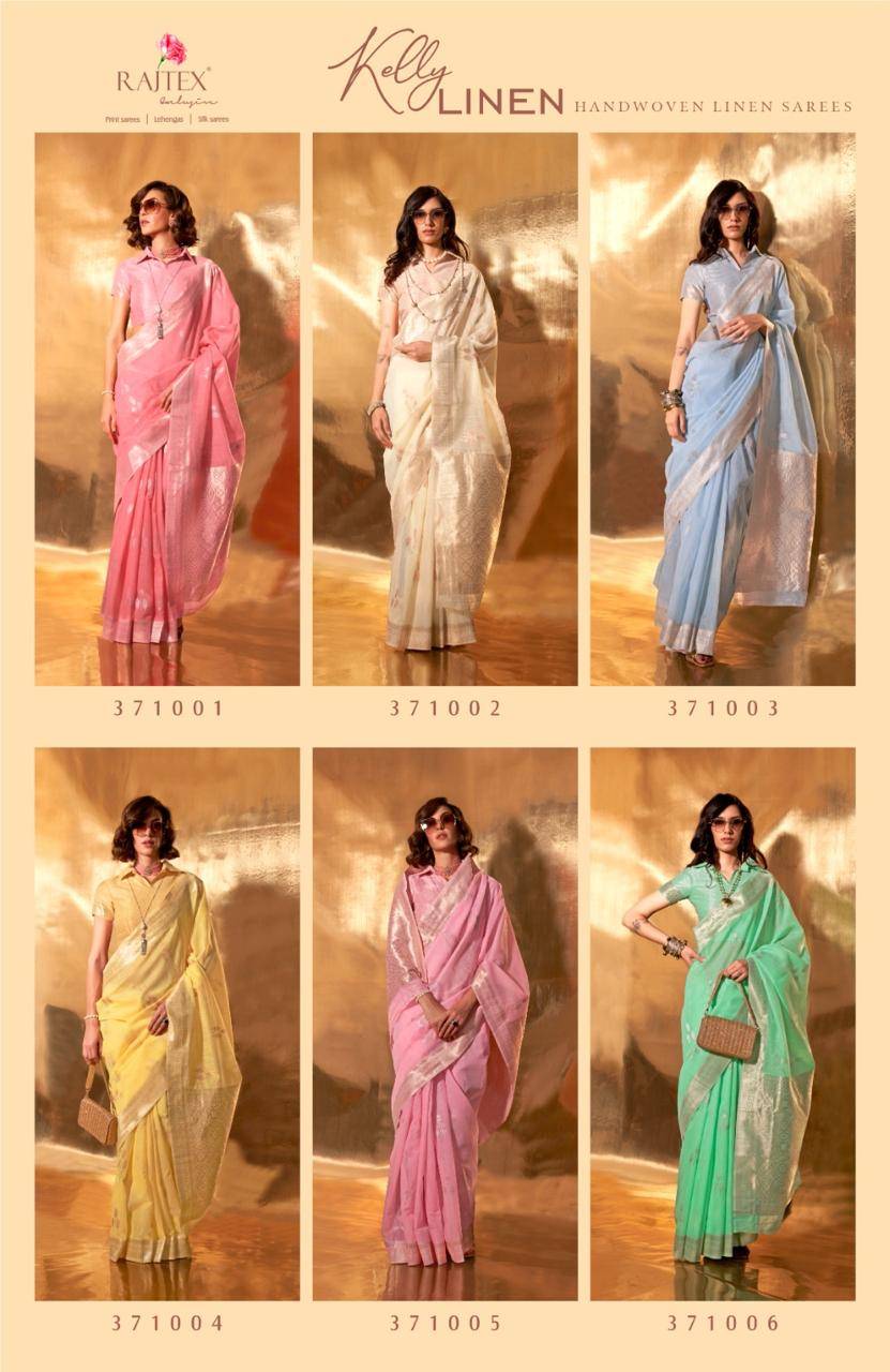 Kelly Linen By Raj Tex 371001 To 371006 Series Indian Traditional Wear Collection Beautiful Stylish Fancy Colorful Party Wear & Occasional Wear Linen Cotton Sarees At Wholesale Price