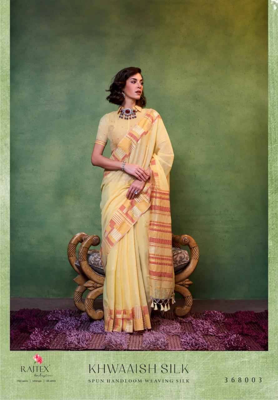 Khwaaish Silk By Raj Tex 368001 To 368006 Series Indian Traditional Wear Collection Beautiful Stylish Fancy Colorful Party Wear & Occasional Wear Mal Cotton Sarees At Wholesale Price