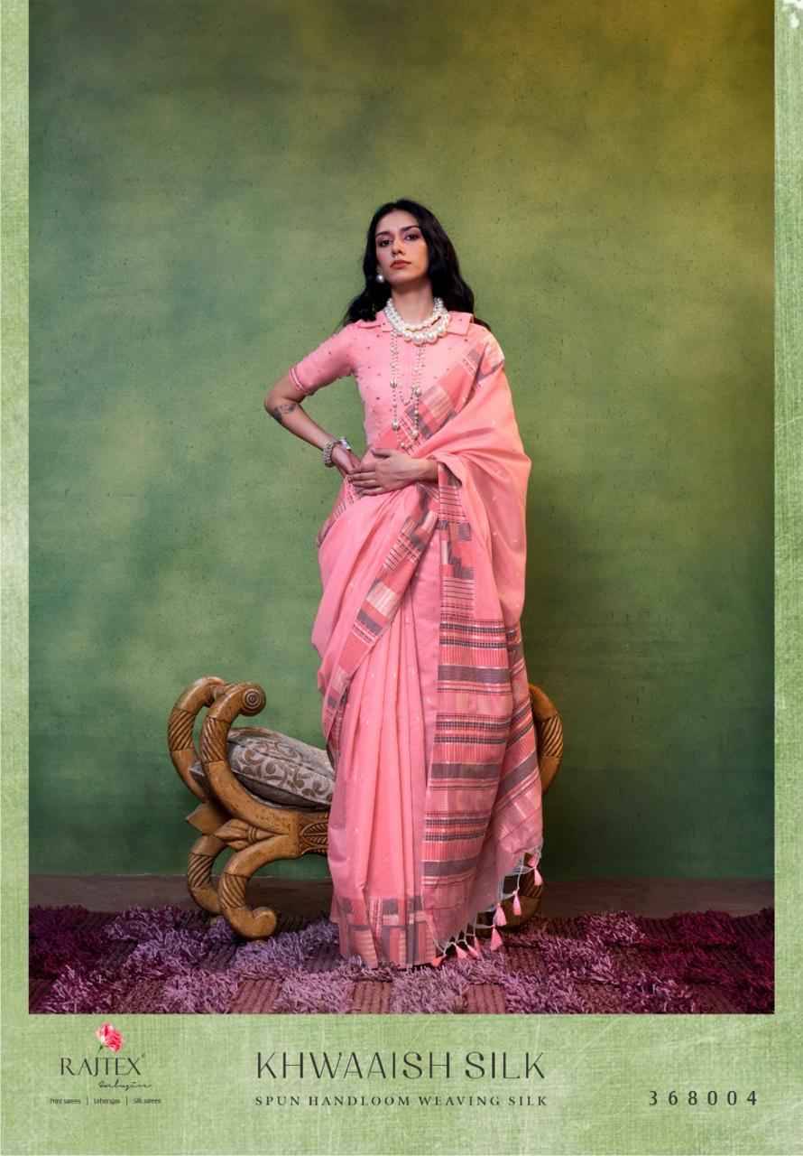 Khwaaish Silk By Raj Tex 368001 To 368006 Series Indian Traditional Wear Collection Beautiful Stylish Fancy Colorful Party Wear & Occasional Wear Mal Cotton Sarees At Wholesale Price