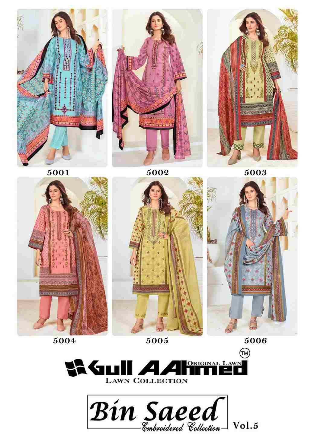 Bin Saeed Vol-5 By Gull Aahmed 5001 To 5006 Series Beautiful Festive Suits Stylish Fancy Colorful Casual Wear & Ethnic Wear Pure Lawn Print Dresses At Wholesale Price