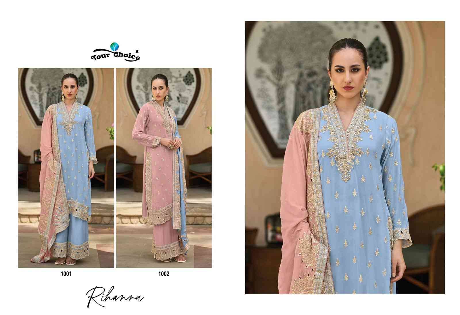 Rihana By Your Choice 1001 To 1002 Series Festive Suits Beautiful Fancy Colorful Stylish Party Wear & Occasional Wear Pure Chiffon Dresses At Wholesale Price