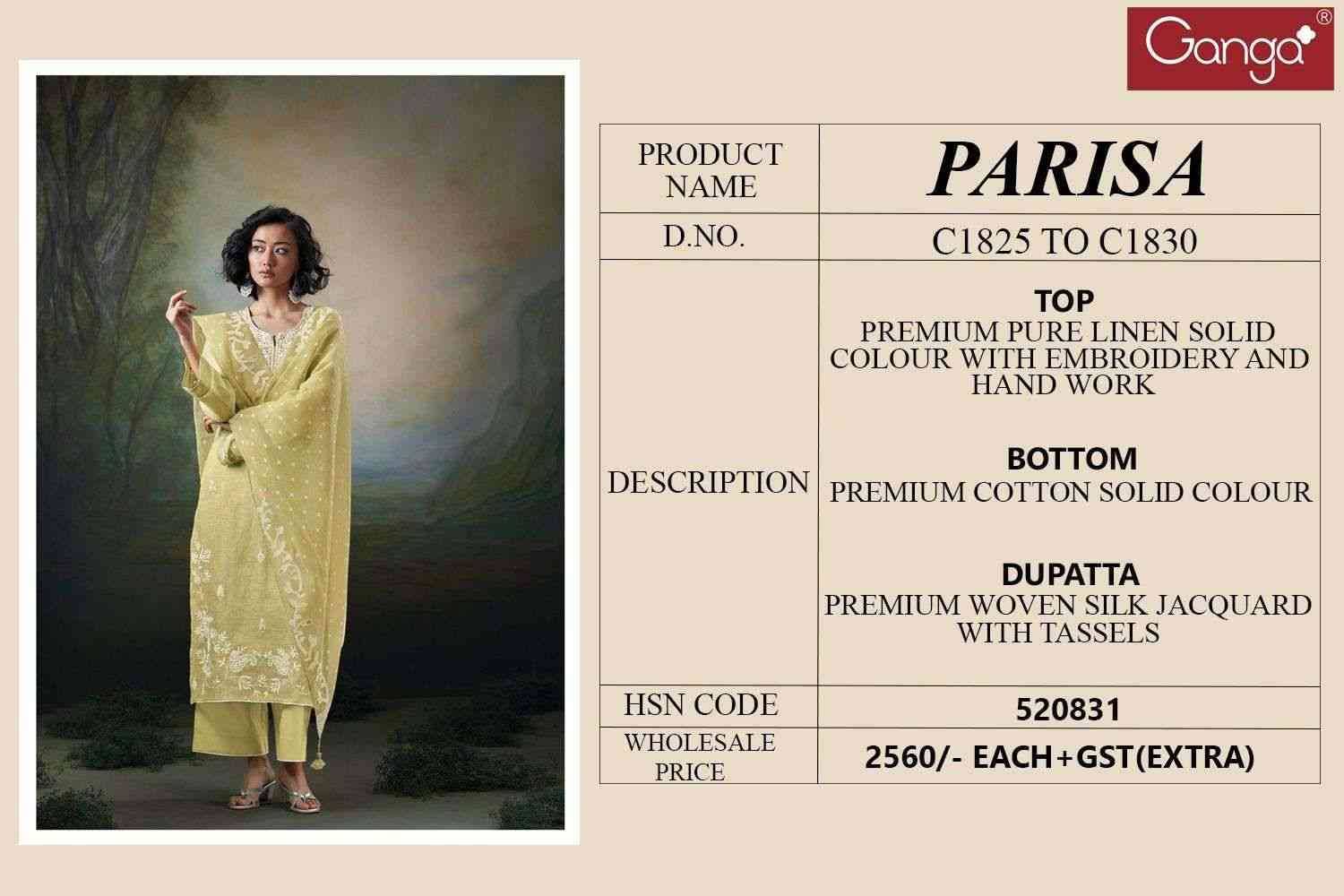 Parisa By Ganga Fashion 1825 To 1830 Series Beautiful Festive Suits Colorful Stylish Fancy Casual Wear & Ethnic Wear Pure Linen Dresses At Wholesale Price