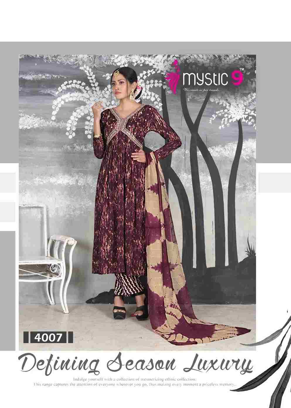 Pooja Vol-4 By Mystic 9 4001 To 4008 Series Beautiful Festive Suits Colorful Stylish Fancy Casual Wear & Ethnic Wear Fancy Dresses At Wholesale Price