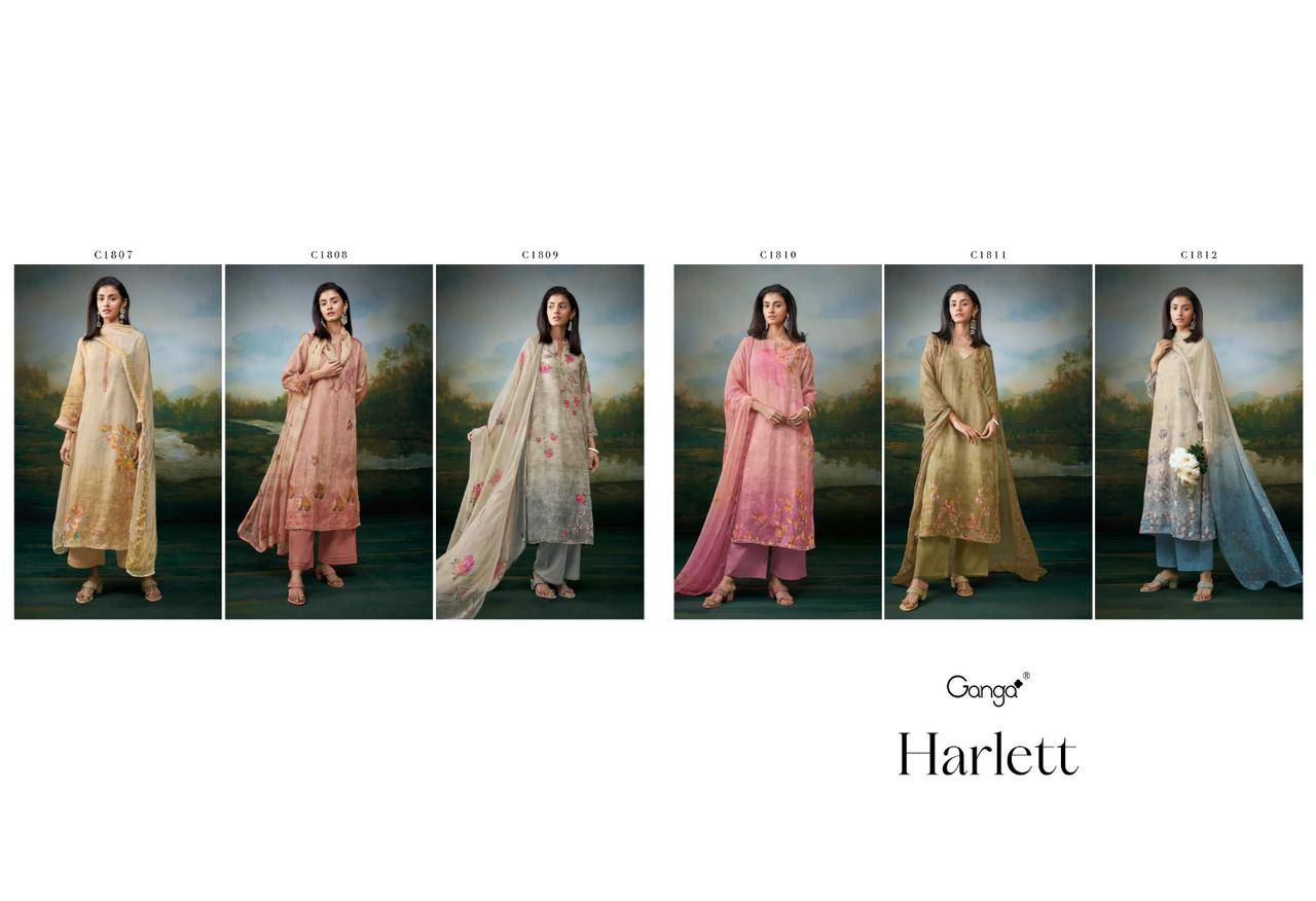 Herlett By Ganga Fashion 1807 To 1812 Series Beautiful Festive Suits Colorful Stylish Fancy Casual Wear & Ethnic Wear Pure Linen Dresses At Wholesale Price