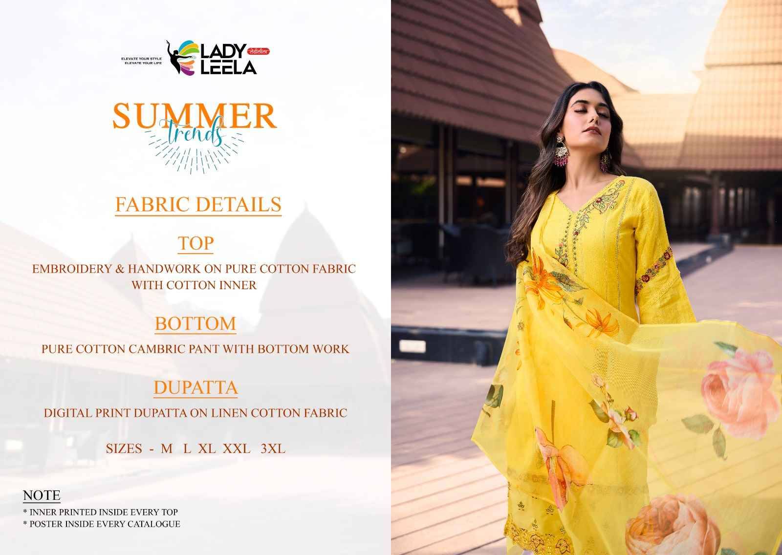 Summer Trends By Lady Leela 1261 To 1266 Series Beautiful Festive Suits Colorful Stylish Fancy Casual Wear & Ethnic Wear Pure Cotton With Work Dresses At Wholesale Price