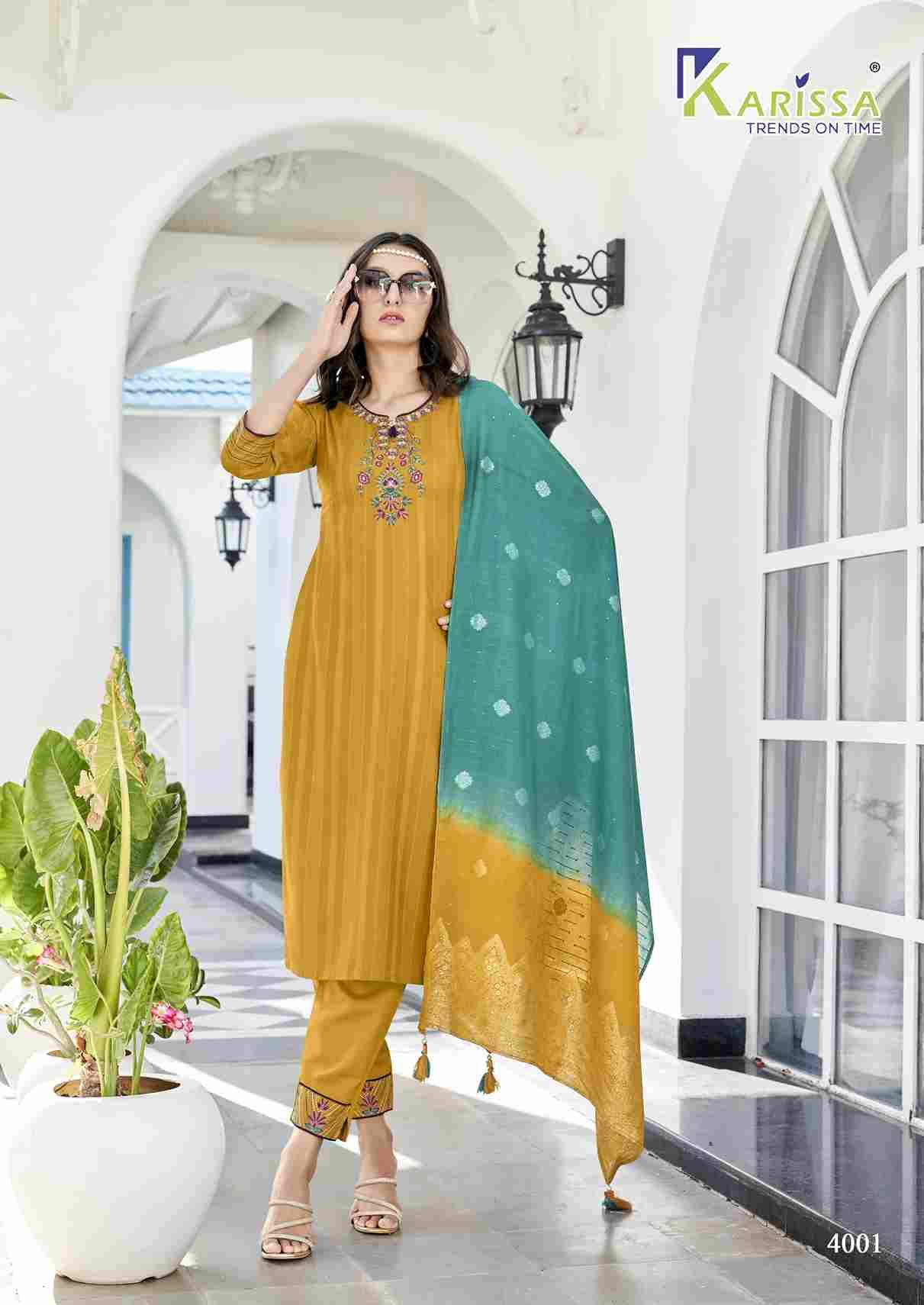 Opel Vol-4 By Karissa 4001 To 4006 Series Designer Festive Suits Collection Beautiful Stylish Fancy Colorful Party Wear & Occasional Wear Viscose Rayon Print Dresses At Wholesale Price