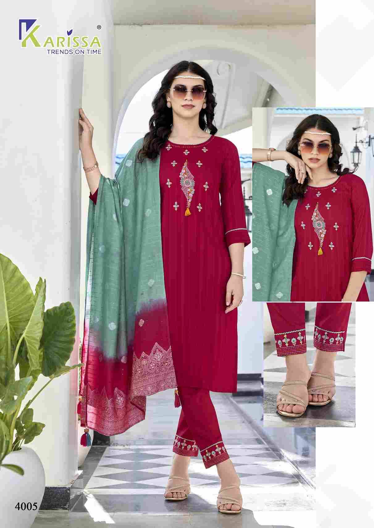 Opel Vol-4 By Karissa 4001 To 4006 Series Designer Festive Suits Collection Beautiful Stylish Fancy Colorful Party Wear & Occasional Wear Viscose Rayon Print Dresses At Wholesale Price