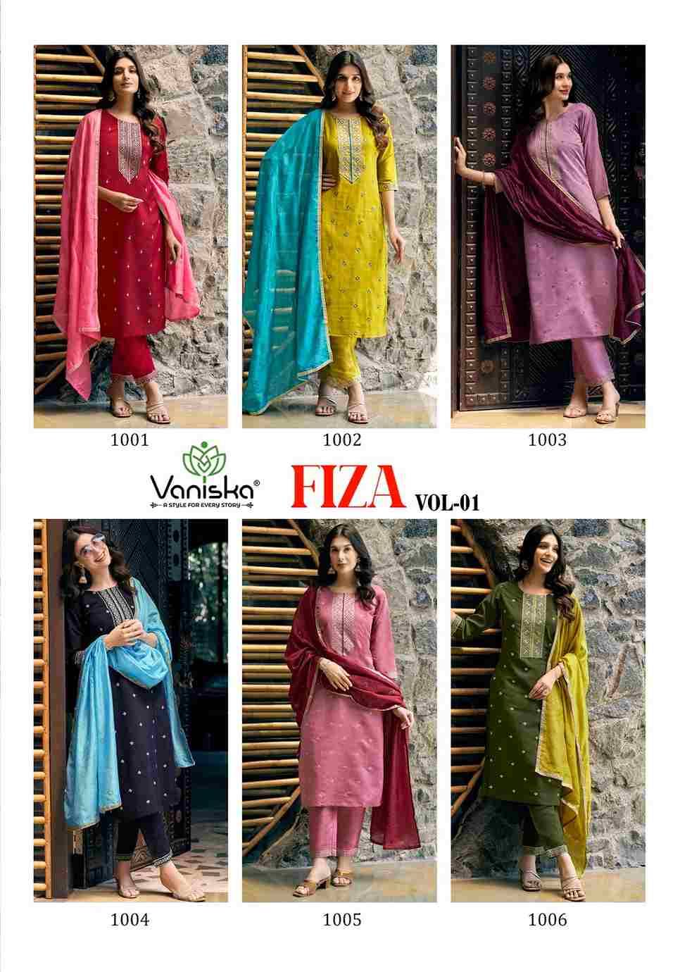 Fiza Vol-1 By Vaniska 1001 To 1006 Series Designer Festive Suits Collection Beautiful Stylish Fancy Colorful Party Wear & Occasional Wear Roman Silk Dresses At Wholesale Price