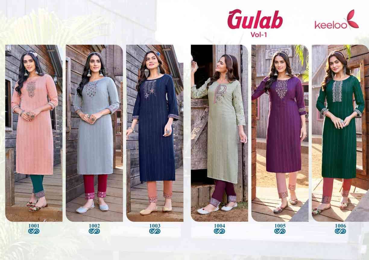 Gulab Vol-1 By Keeloo 1001 To 1006 Series Designer Stylish Fancy Colorful Beautiful Party Wear & Ethnic Wear Collection Heavy Rayon Kurtis With Bottom At Wholesale Price