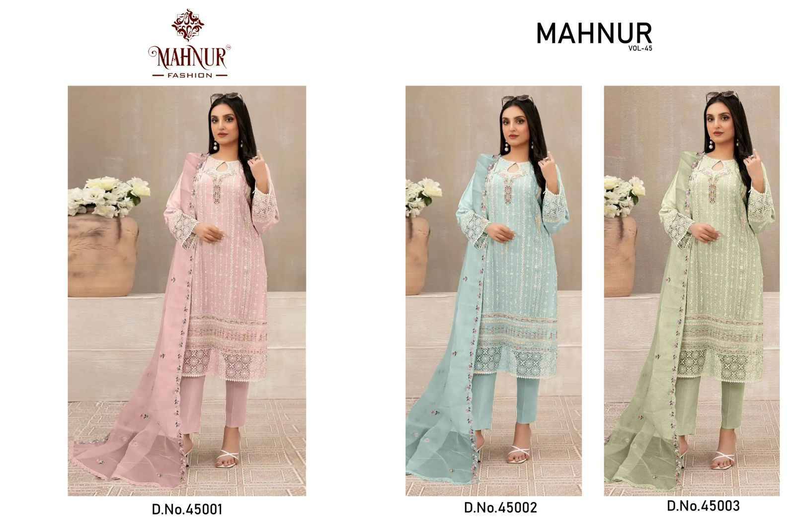 Mahnur Vol-45 By Mahnur Fashion 45001 To 45003 Series Beautiful Pakistani Suits Colorful Stylish Fancy Casual Wear & Ethnic Wear Heavy Georgette Dresses At Wholesale Price