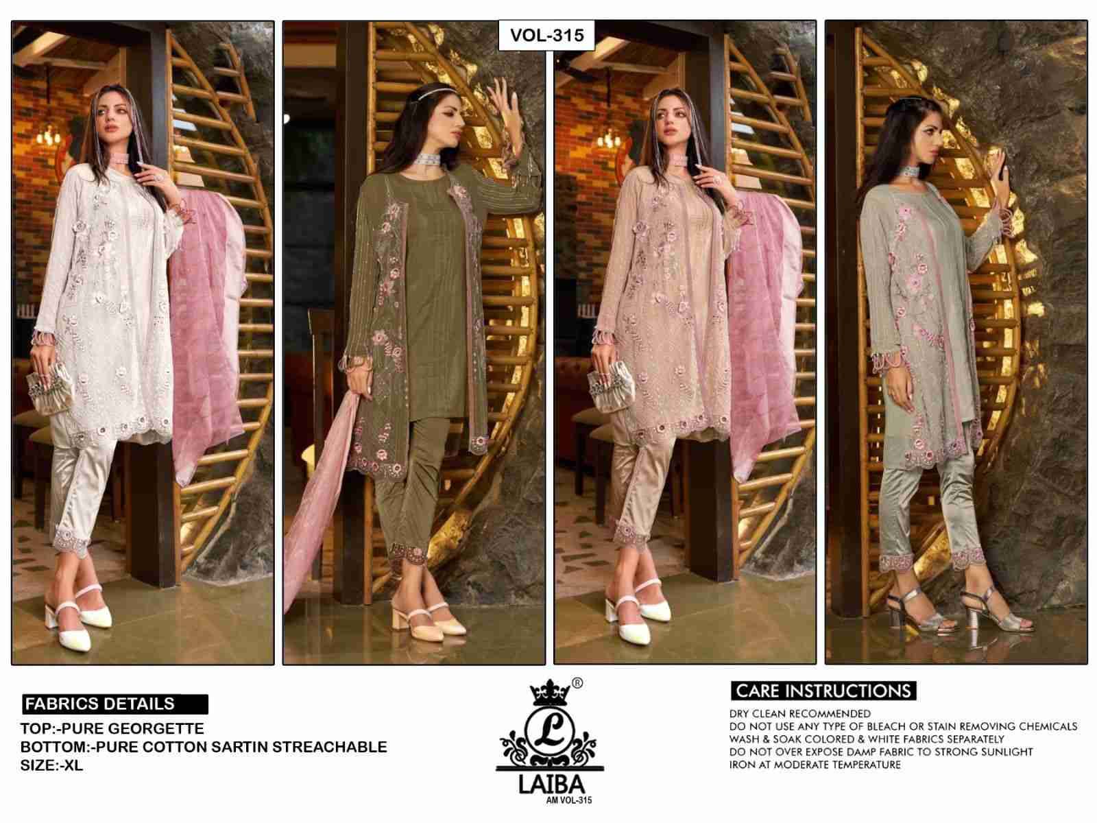 AM Vol-315 By Laiba 315-A To 315-D Series Beautiful Pakistani Suits Colorful Stylish Fancy Casual Wear & Ethnic Wear Pure Georgette Embroidered Dresses At Wholesale Price