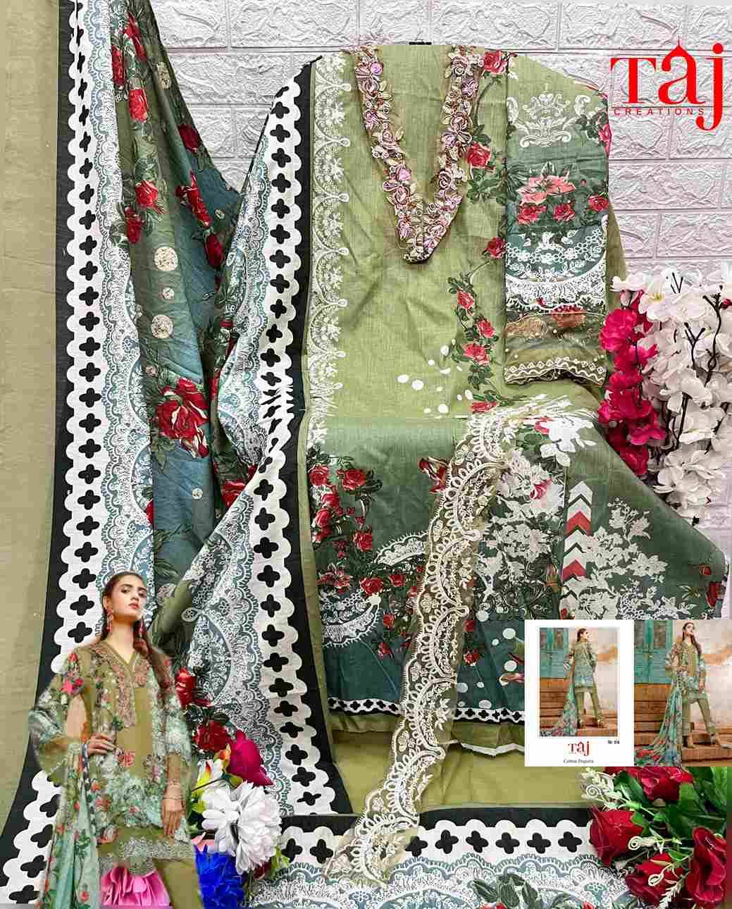 Taj Hit Design 514 By Taj Creation Beautiful Pakistani Suits Colorful Stylish Fancy Casual Wear & Ethnic Wear Pure Cotton Print With Embroidered Dresses At Wholesale Price