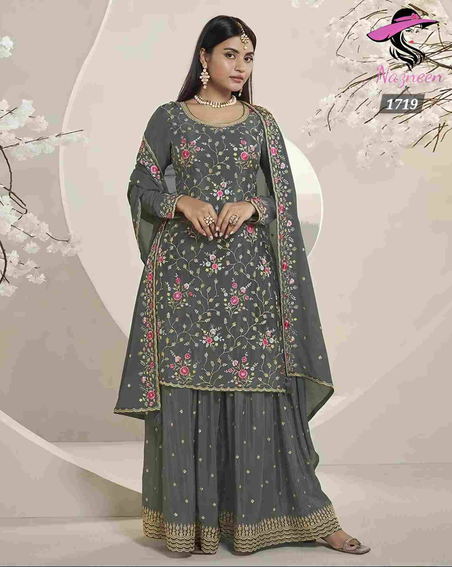 Samya By Nazneen 1718 To 1721 Series Beautiful Sharara Suits Colorful Stylish Fancy Casual Wear & Ethnic Wear Chinnon Dresses At Wholesale Price