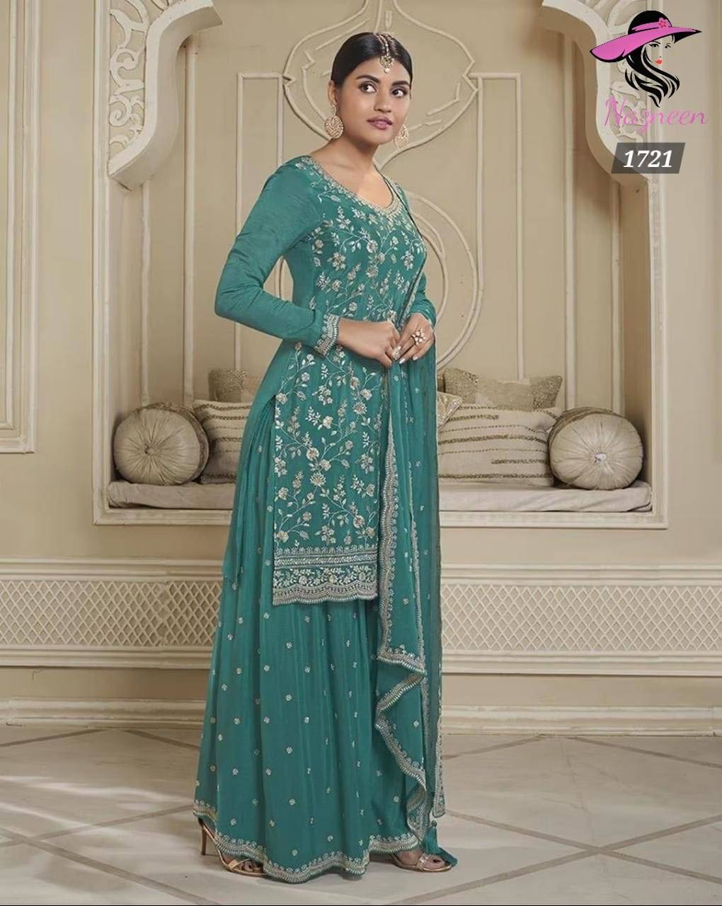 Samya By Nazneen 1718 To 1721 Series Beautiful Sharara Suits Colorful Stylish Fancy Casual Wear & Ethnic Wear Chinnon Dresses At Wholesale Price