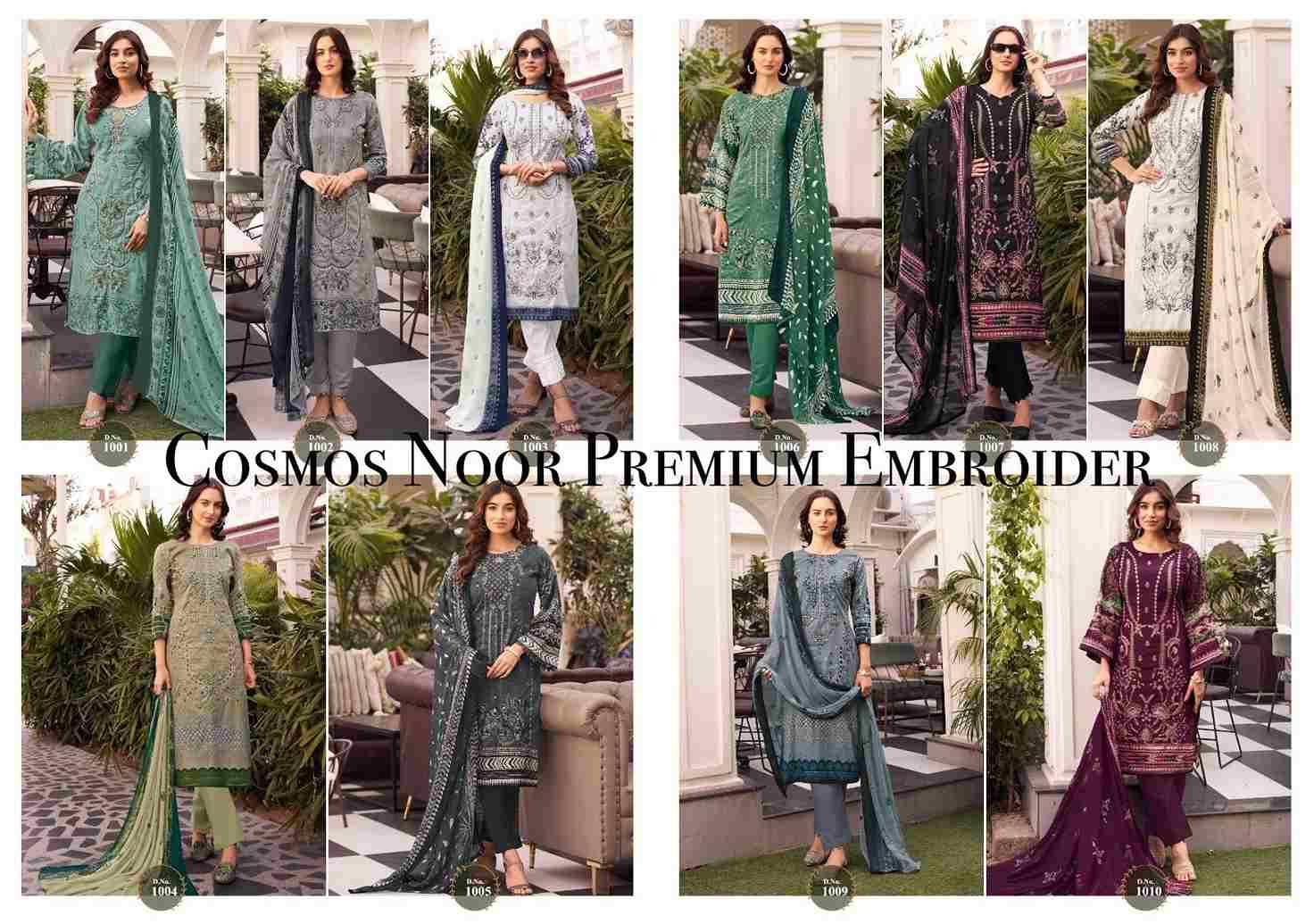 Noor Premium Embroidered Vol-1 By Cosmos 1001 To 1010 Series Beautiful Pakistani Suits Stylish Fancy Colorful Party Wear & Occasional Wear Faux Georgette Embroidery Dresses At Wholesale Price