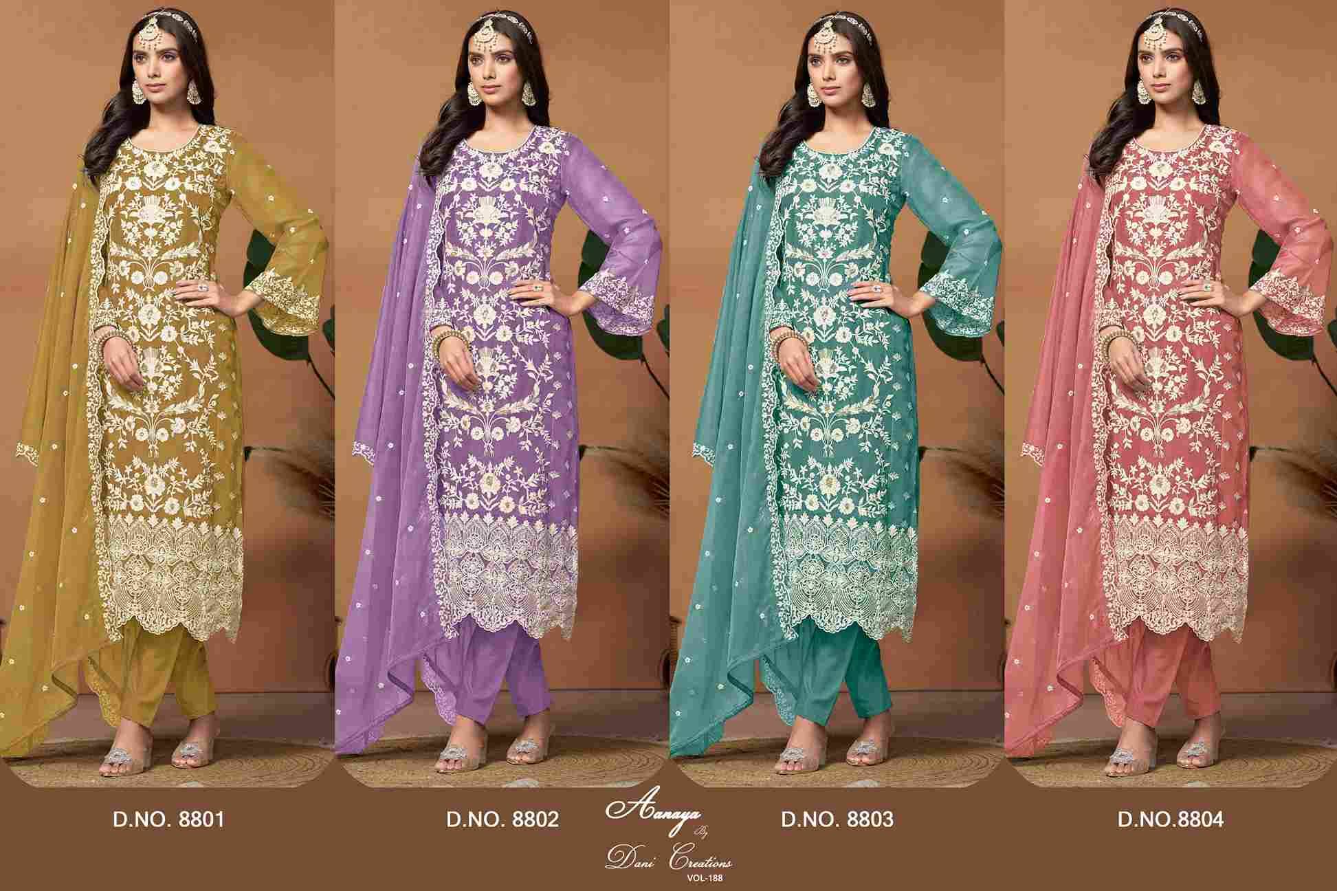 Aanaya Vol-188 By Twisha 8801 To 8804 Series Designer Festival Suits Collection Beautiful Stylish Fancy Colorful Party Wear & Occasional Wear Soft Organza Dresses At Wholesale Price