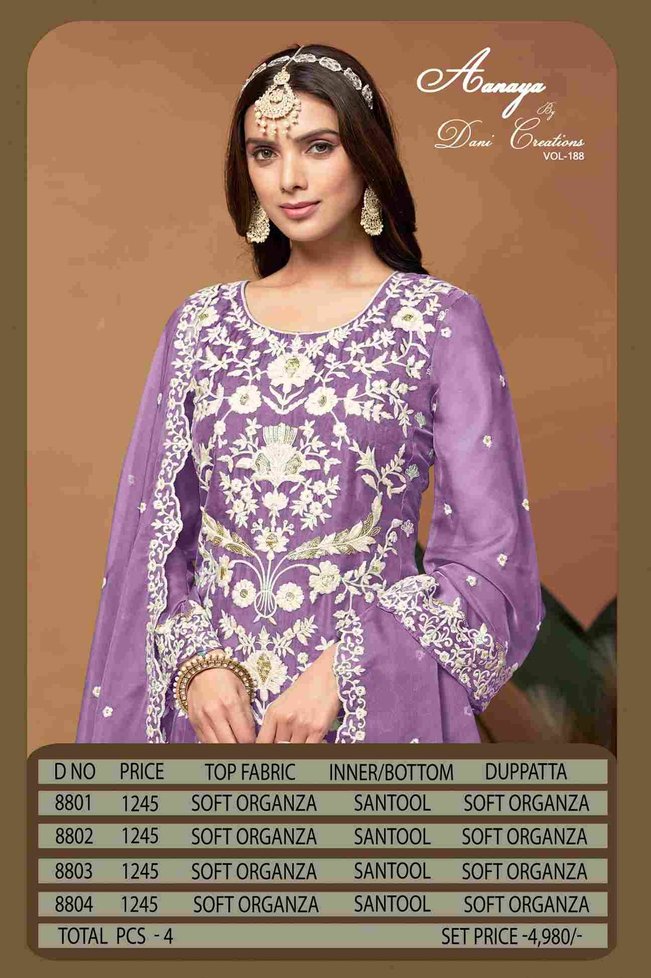 Aanaya Vol-188 By Twisha 8801 To 8804 Series Designer Festival Suits Collection Beautiful Stylish Fancy Colorful Party Wear & Occasional Wear Soft Organza Dresses At Wholesale Price