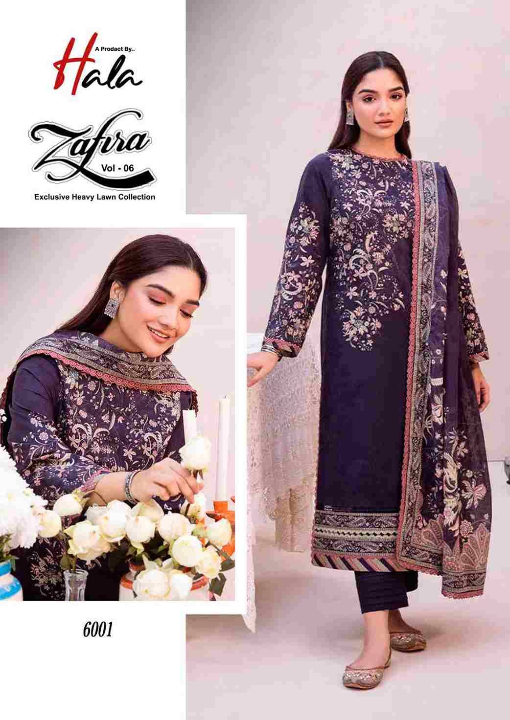 Zafira Vol-6 By Hala 6001 To 6006 Series Beautiful Festive Suits Stylish Fancy Colorful Casual Wear & Ethnic Wear Lawn Cotton Print Dresses At Wholesale Price