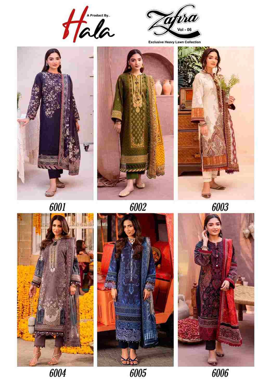 Zafira Vol-6 By Hala 6001 To 6006 Series Beautiful Festive Suits Stylish Fancy Colorful Casual Wear & Ethnic Wear Lawn Cotton Print Dresses At Wholesale Price