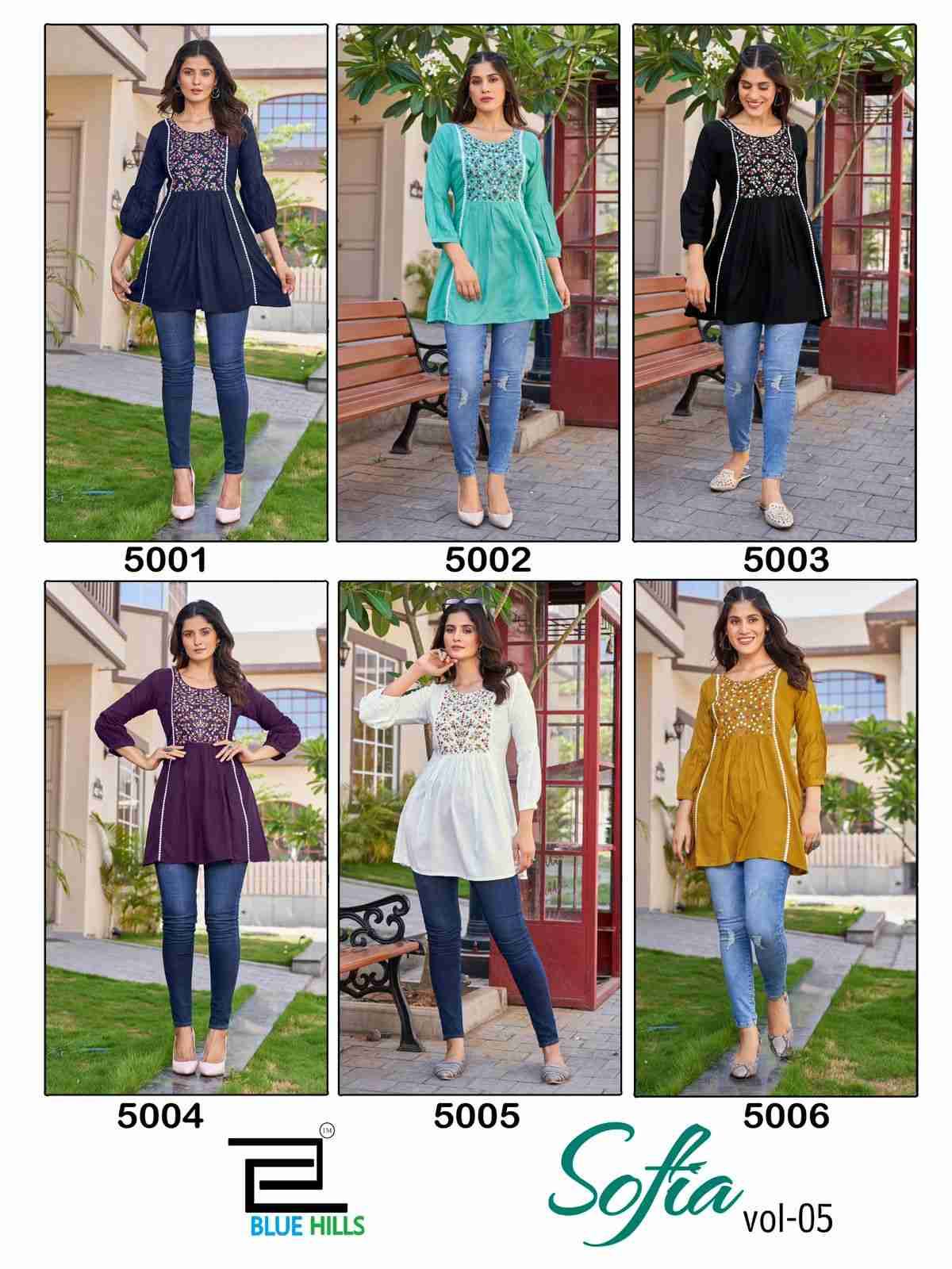 Sofia Vol-5 By Blue Hills 5001 To 5006 Series Designer Stylish Fancy Colorful Beautiful Party Wear & Ethnic Wear Collection Heavy Rayon Tops At Wholesale Price
