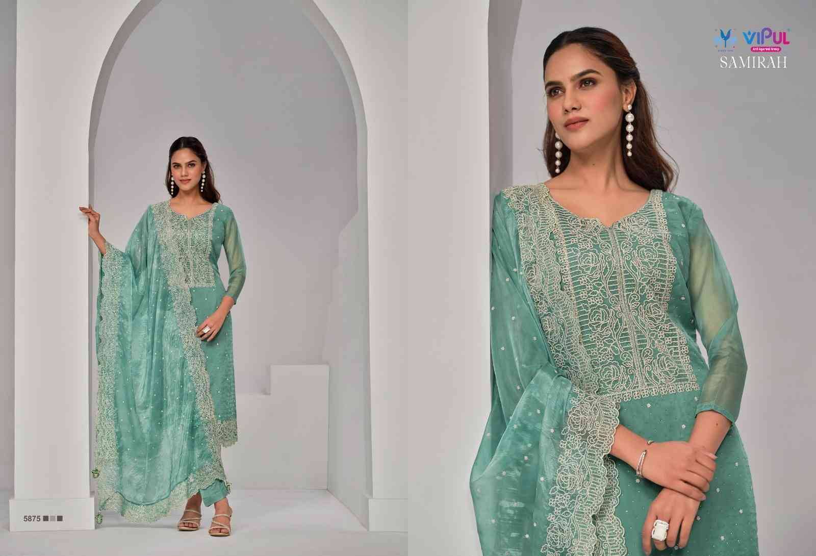 Samirah By Vipul Fashion 5871 To 5876 Series Festive Suits Beautiful Fancy Colorful Stylish Party Wear & Occasional Wear Soft Organza Dresses At Wholesale Price