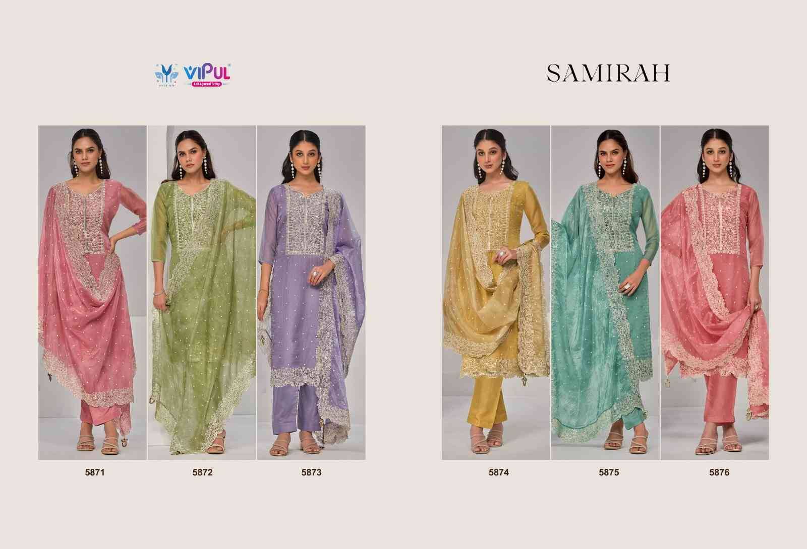 Samirah By Vipul Fashion 5871 To 5876 Series Festive Suits Beautiful Fancy Colorful Stylish Party Wear & Occasional Wear Soft Organza Dresses At Wholesale Price