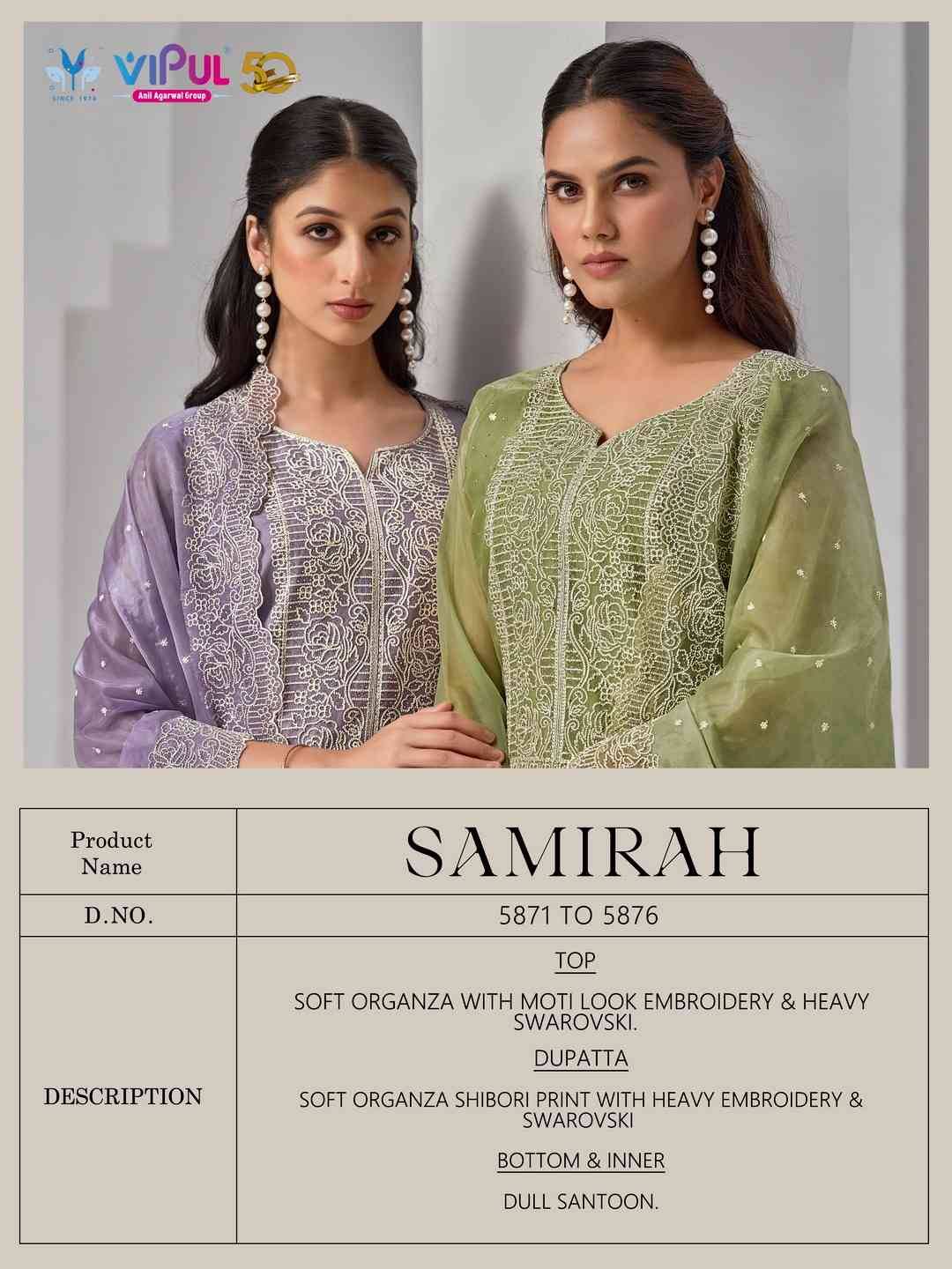 Samirah By Vipul Fashion 5871 To 5876 Series Festive Suits Beautiful Fancy Colorful Stylish Party Wear & Occasional Wear Soft Organza Dresses At Wholesale Price