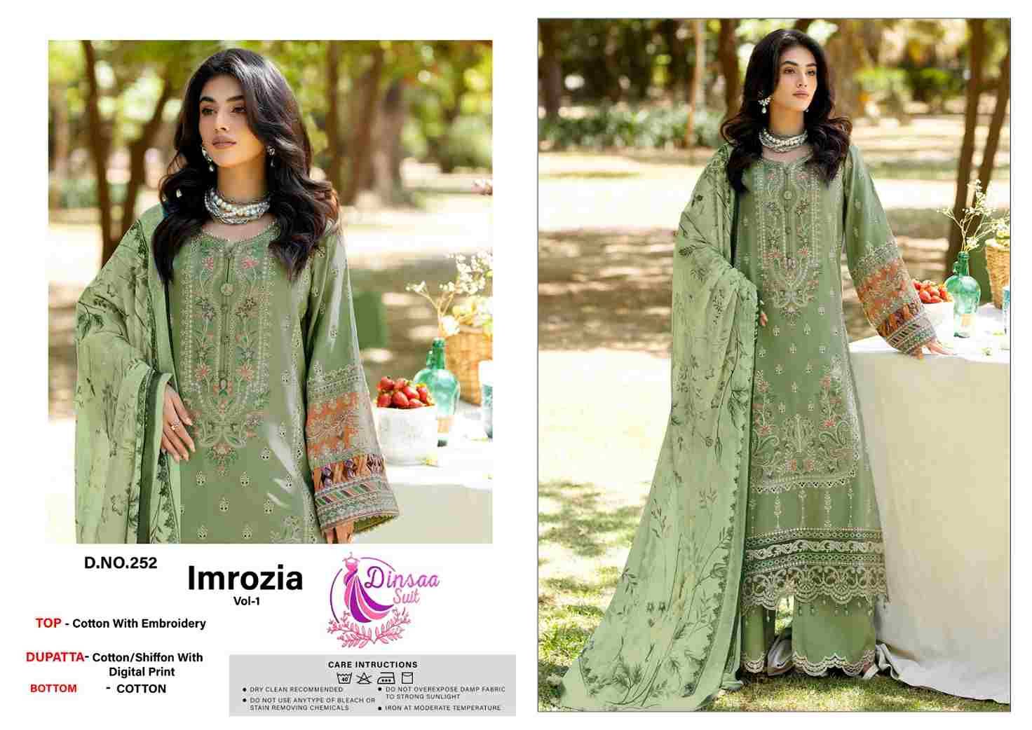 Imrozia Vol-1 By Dinsaa Suits 250 To 252 Series Beautiful Pakistani Suits Stylish Fancy Colorful Party Wear & Occasional Wear Cotton Embroidered Dresses At Wholesale Price