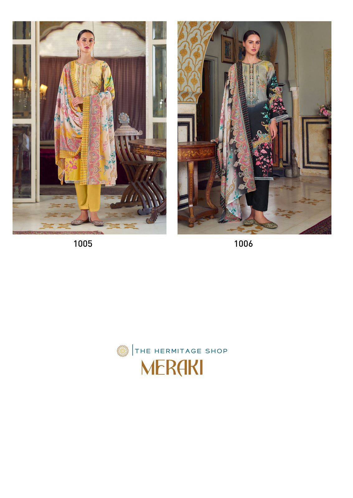 Meraki By The Hermitage Shop 1001 To 1006 Series Beautiful Festive Suits Stylish Fancy Colorful Casual Wear & Ethnic Wear Pure Lawn Print Dresses At Wholesale Price